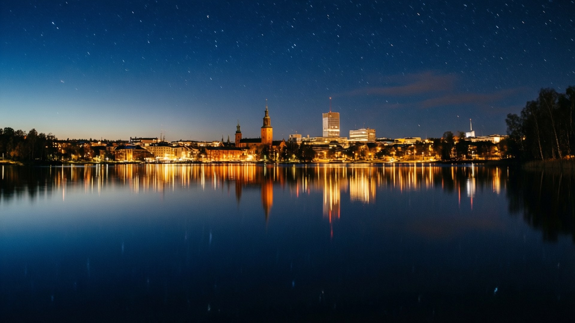 Västerås, night, lake, Full HD Desktop Wallpaper