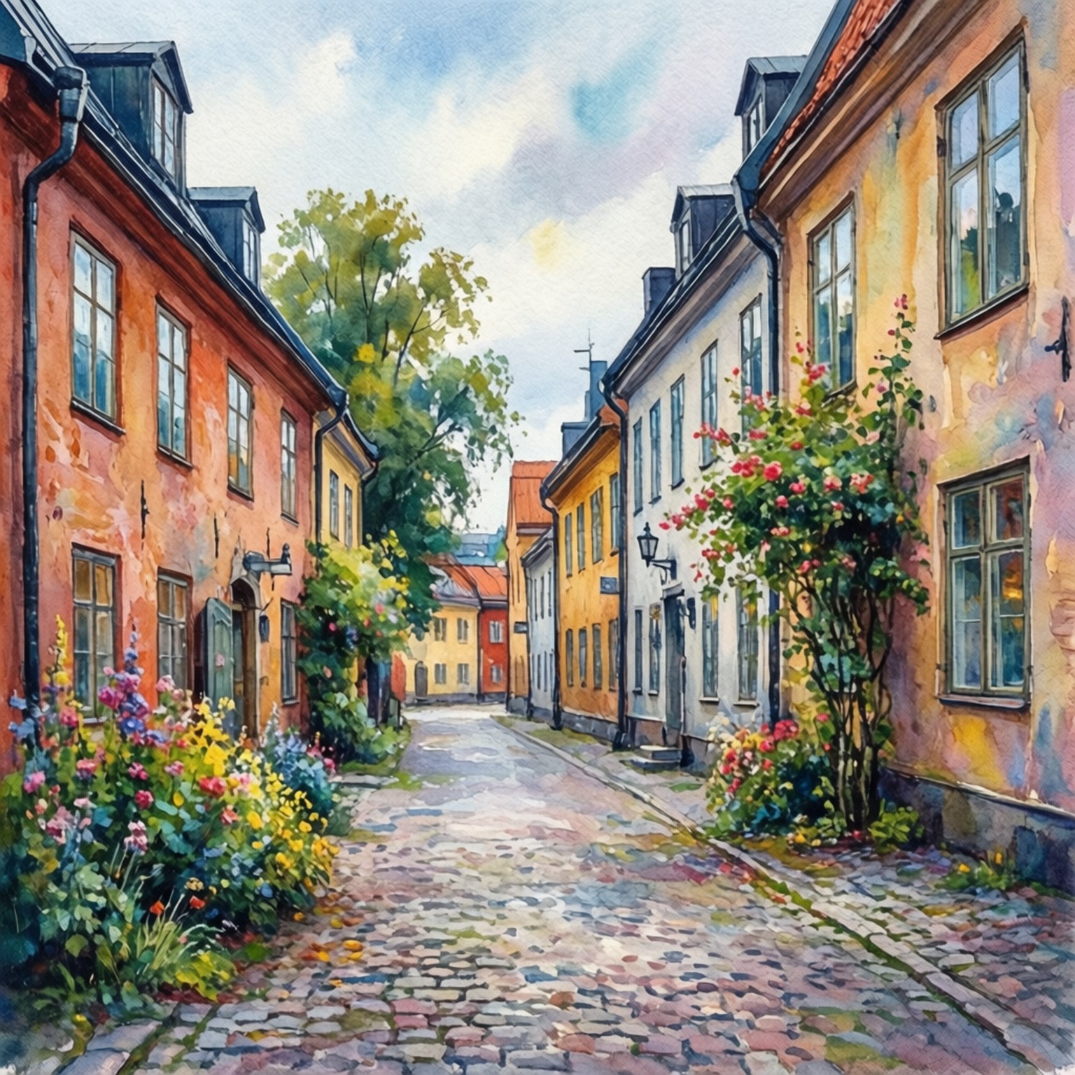 Västerås, old town, watercolor, HD Desktop Wallpaper