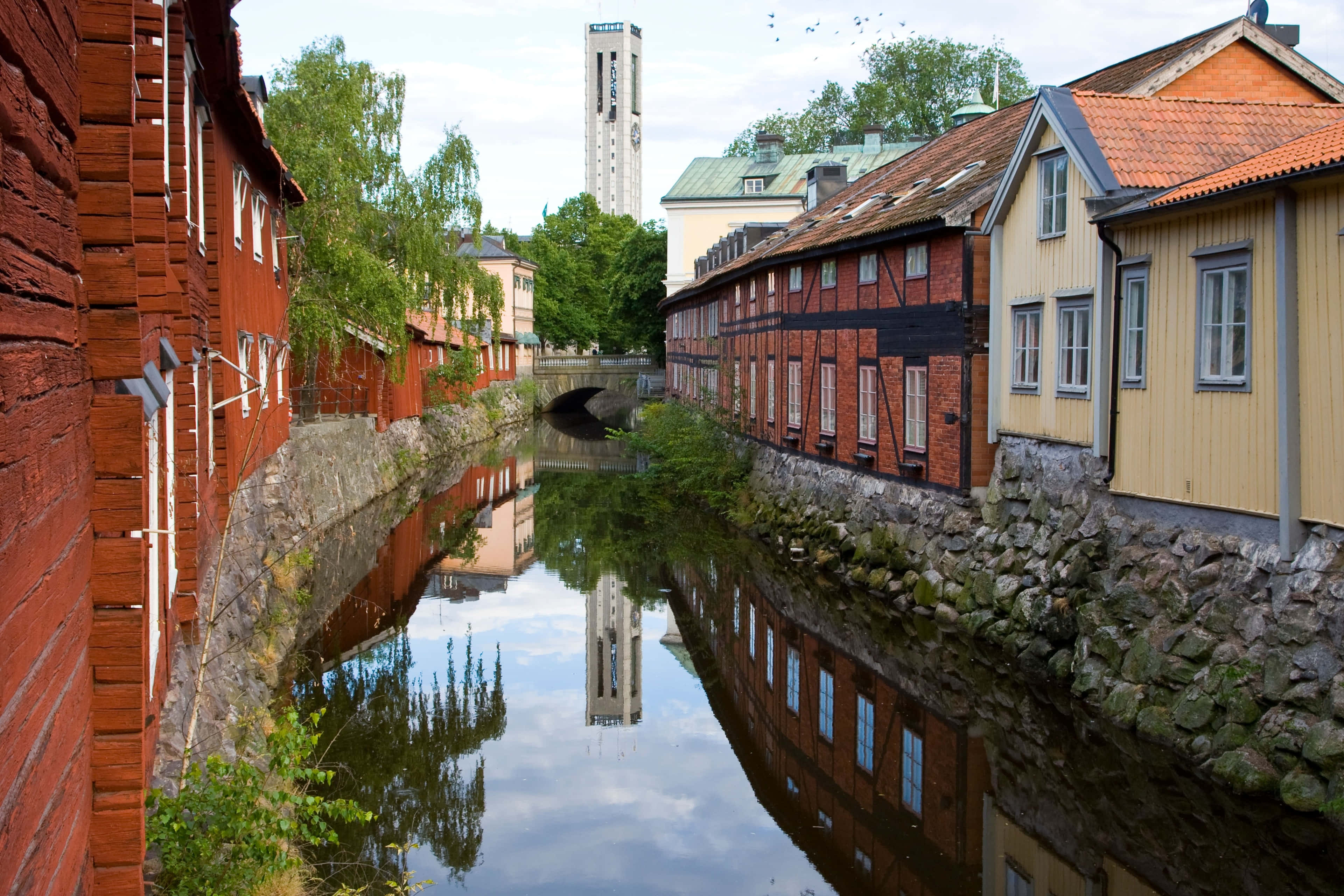 Västerås, canal, clock tower, 4K Desktop Wallpaper