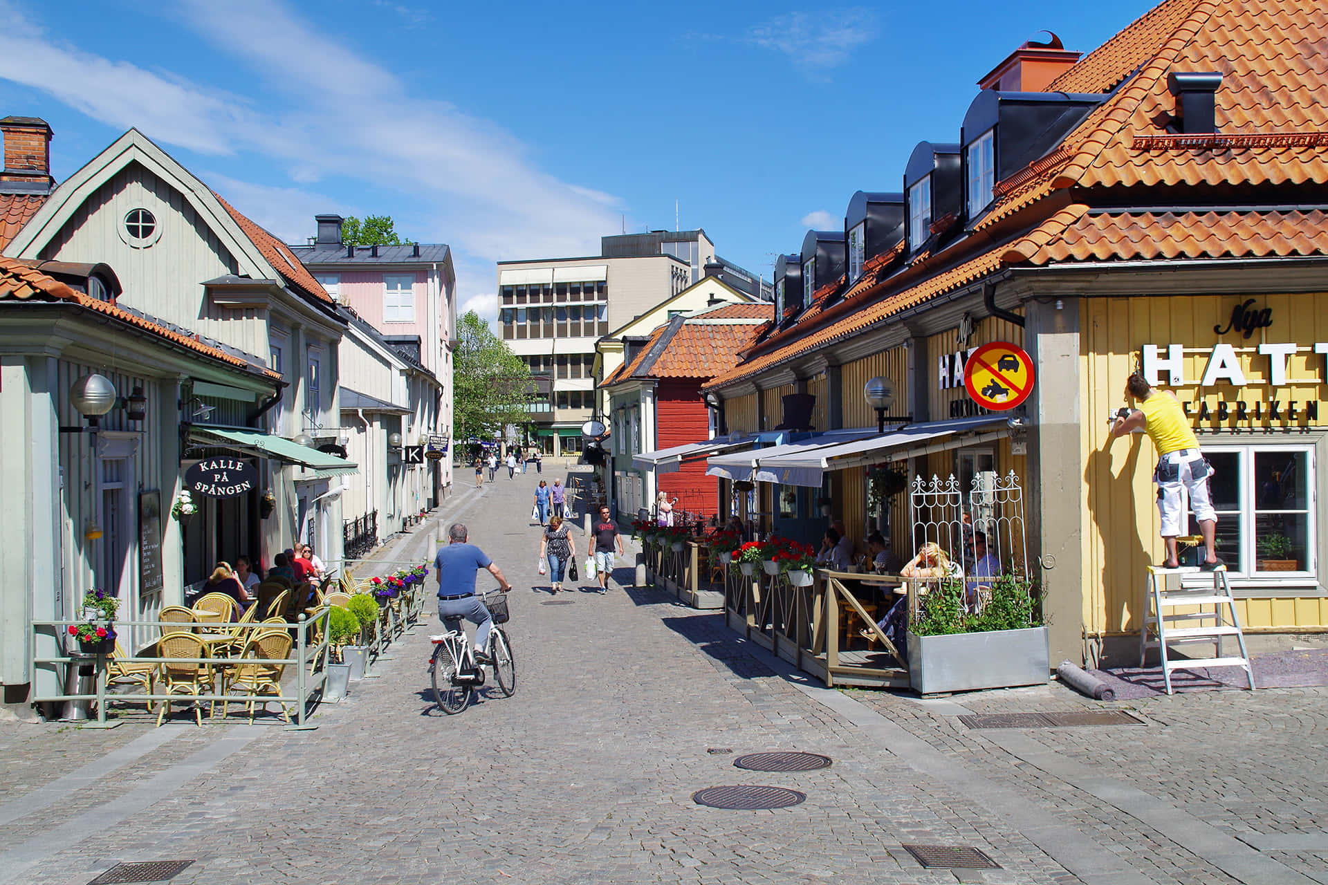 Västerås, sunset, cobblestone street, Full HD Desktop Wallpaper