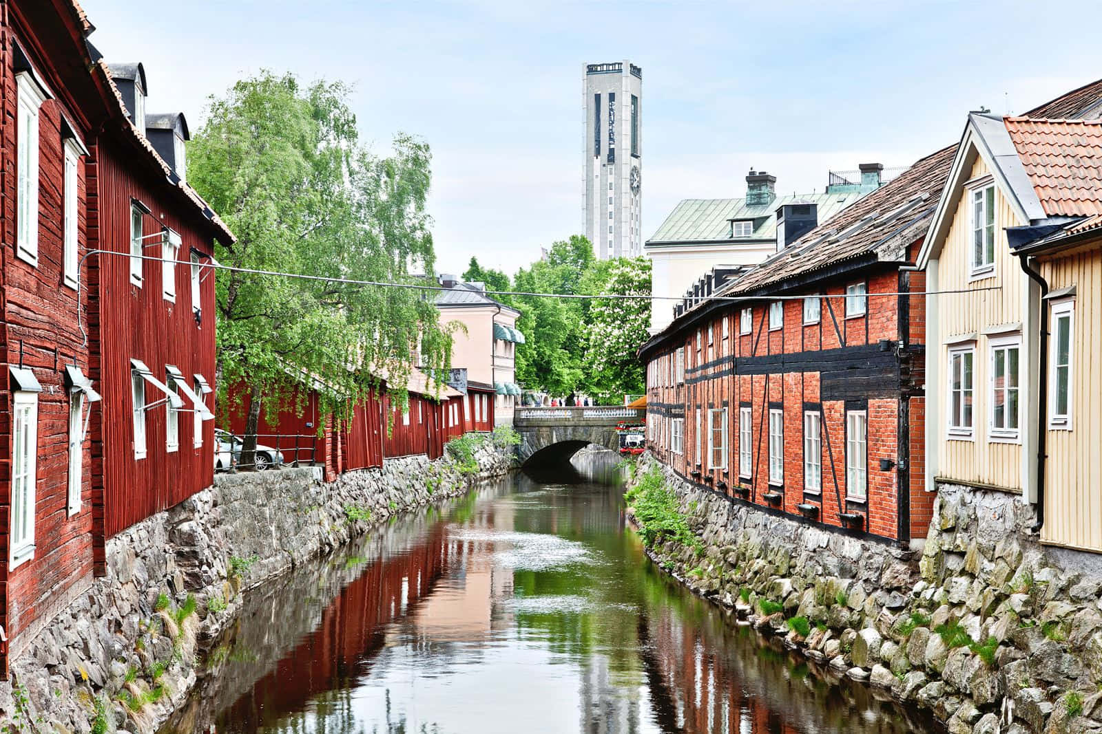 Västerås, traditional Swedish architecture, canal, HD Desktop Wallpaper