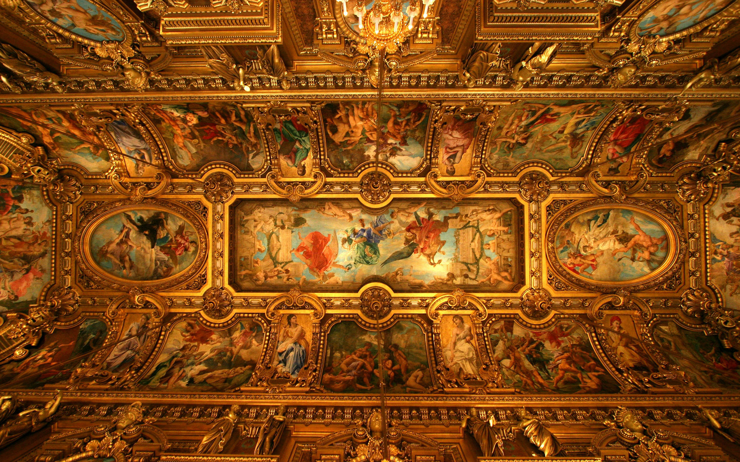 Vatican City, ceiling painting, golden ceiling, 2K Desktop Wallpaper
