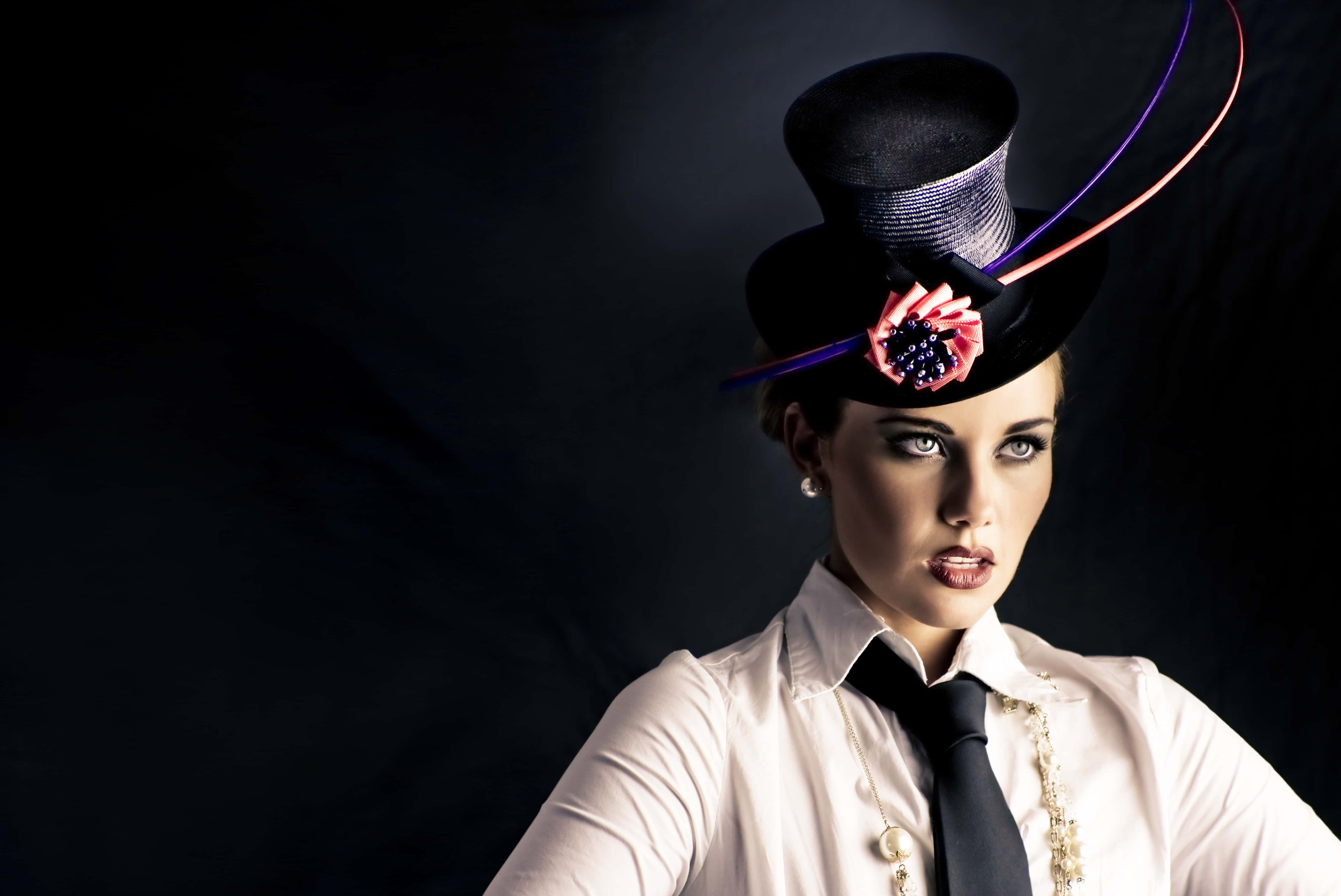 vaudeville stage, black top hat, pink floral accent, 5K Desktop Wallpaper