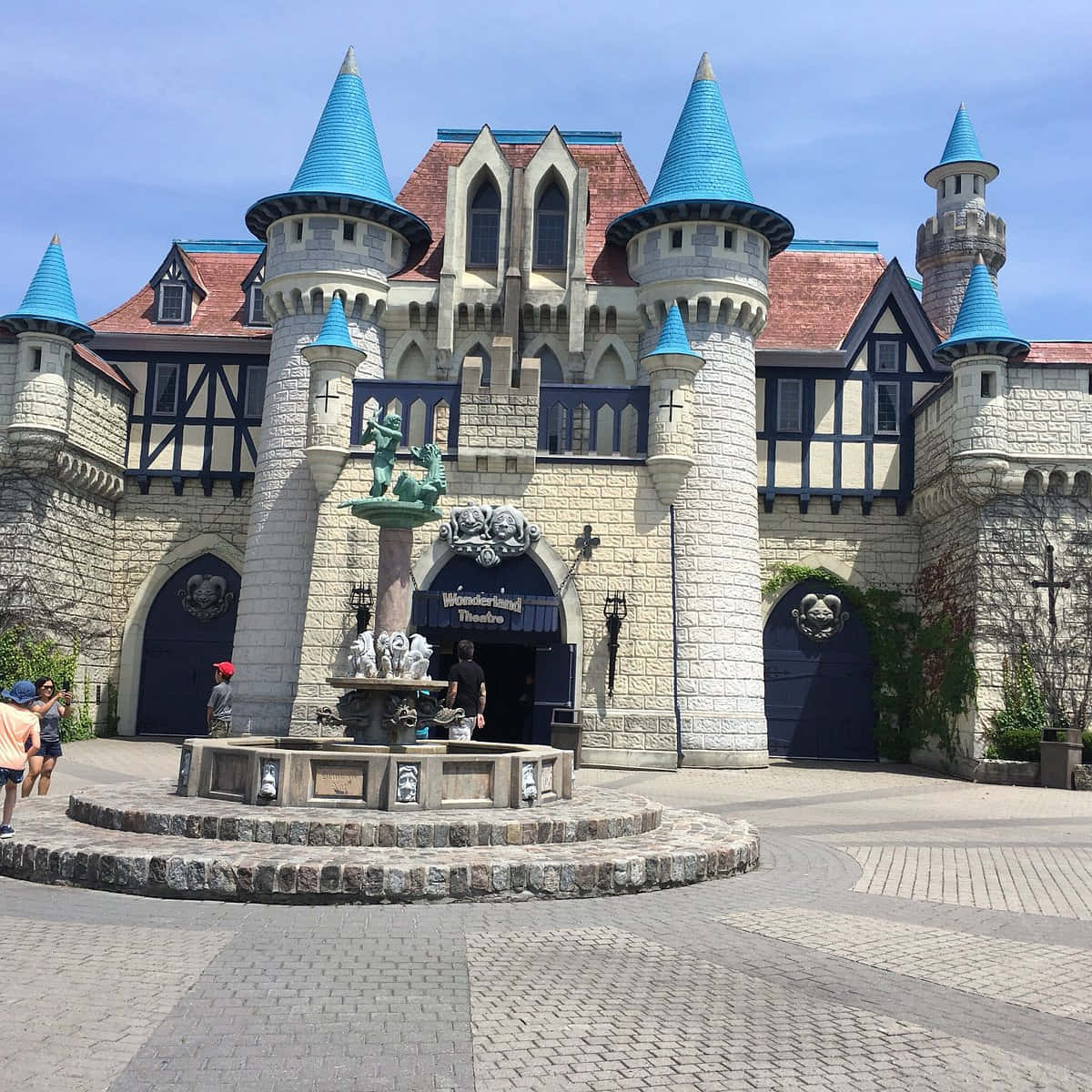 medieval castle theater, Vaughan, bright blue conical roofs, SD Desktop Wallpaper