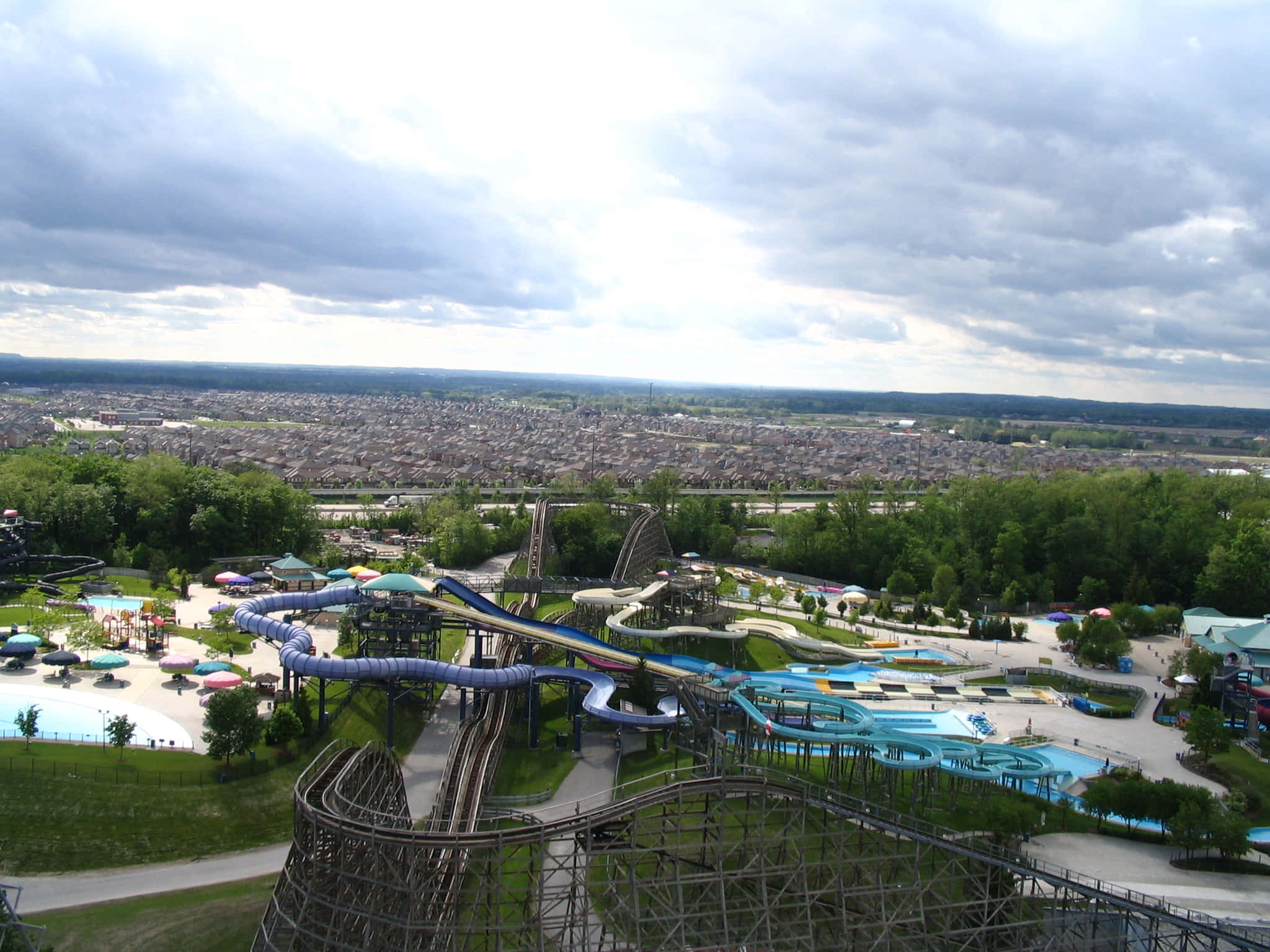 Vaughan, Canada, water park, twisting blue slides, Full HD Desktop Wallpaper