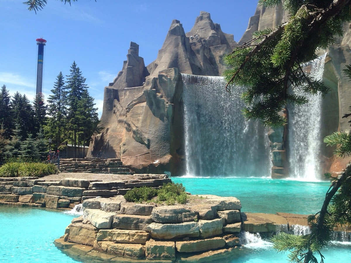 Wonder Mountain Waterfall, Vaughan Canada, turquoise pool, SD Desktop Wallpaper