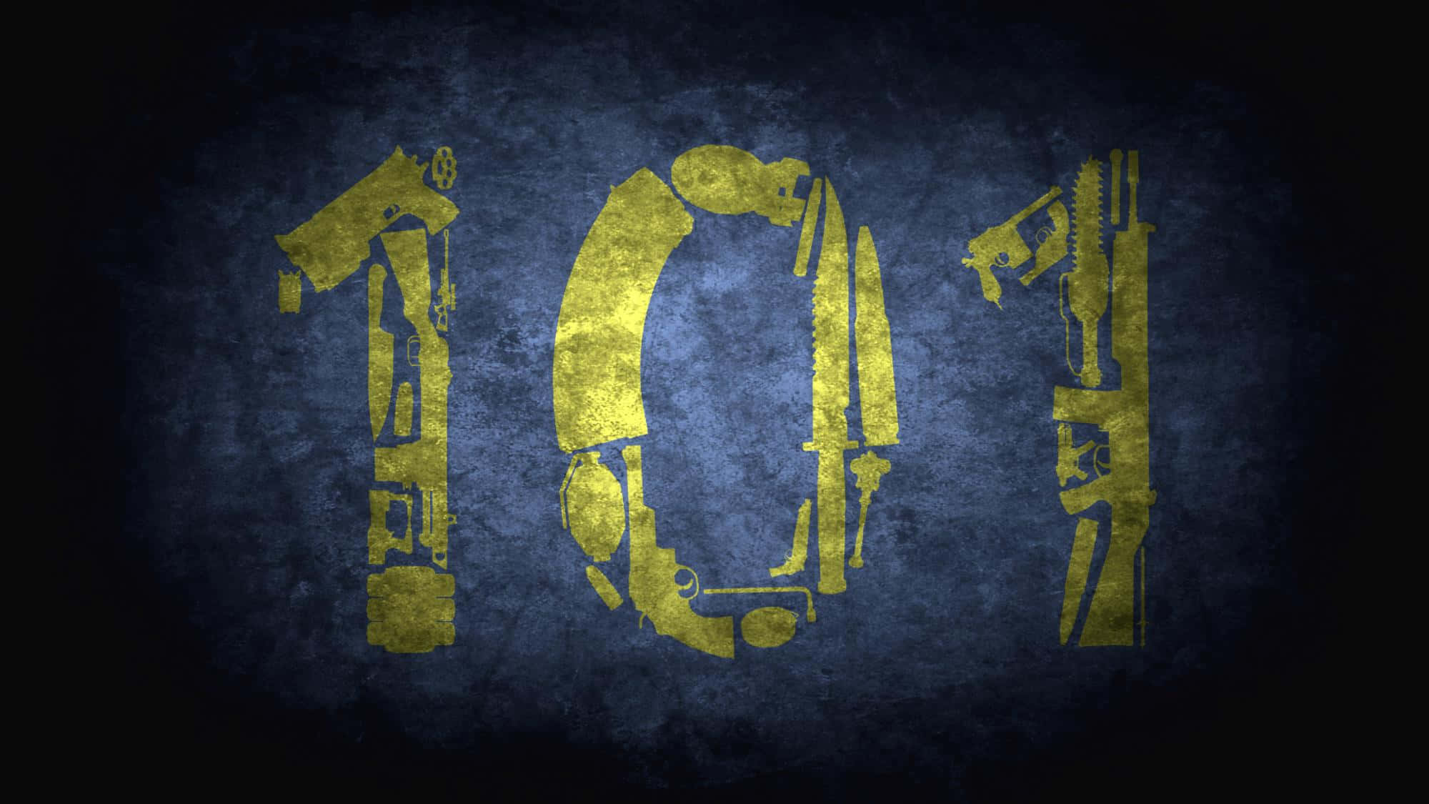 Vault 101, golden gun silhouettes, textured dark blue background, Full HD Desktop Wallpaper