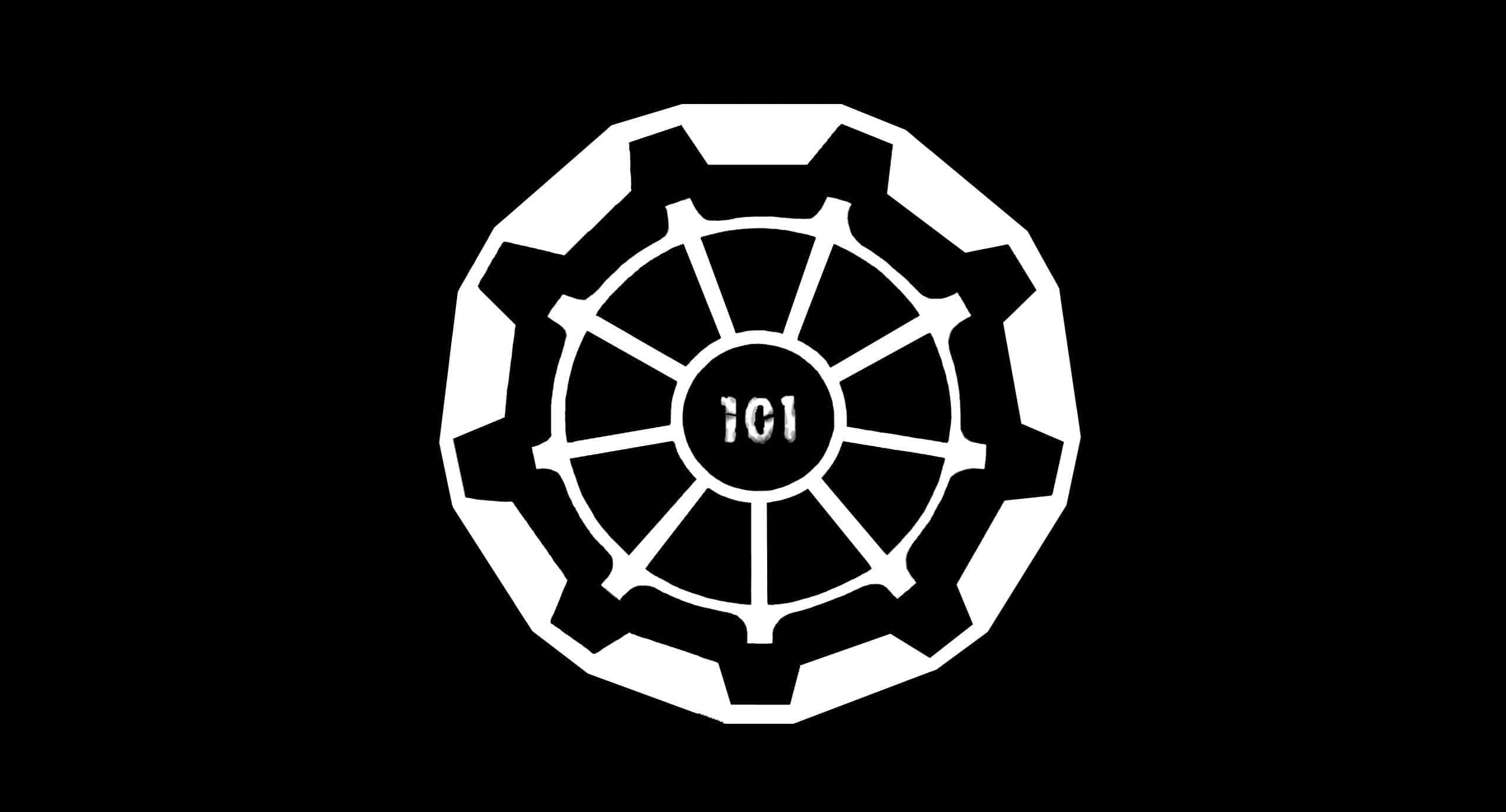 Vault 101, stark white geometric emblem, radial spokes, 2K Desktop Wallpaper