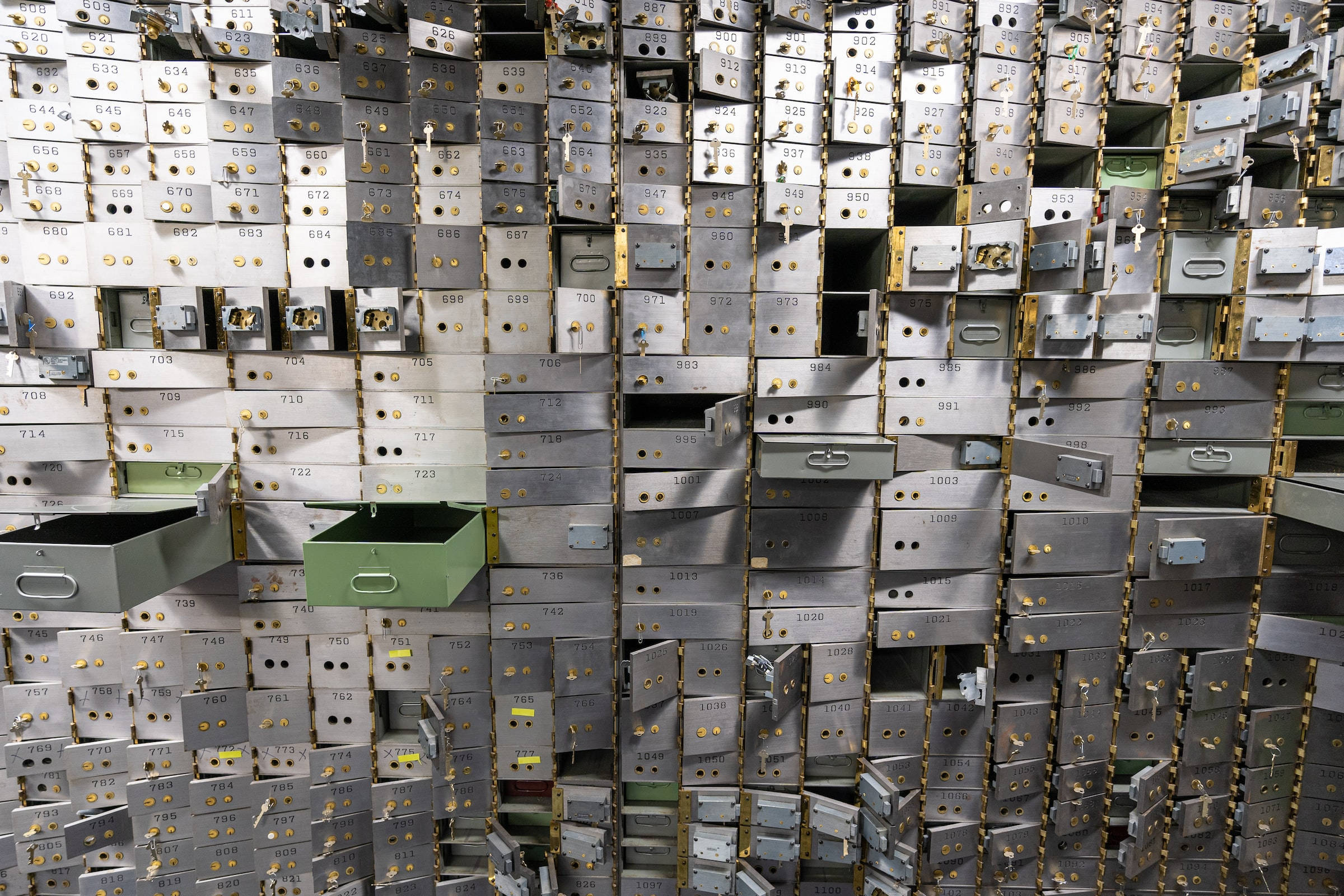 bank vault, metallic filing cabinets, numbered drawers, Full HD Desktop Wallpaper