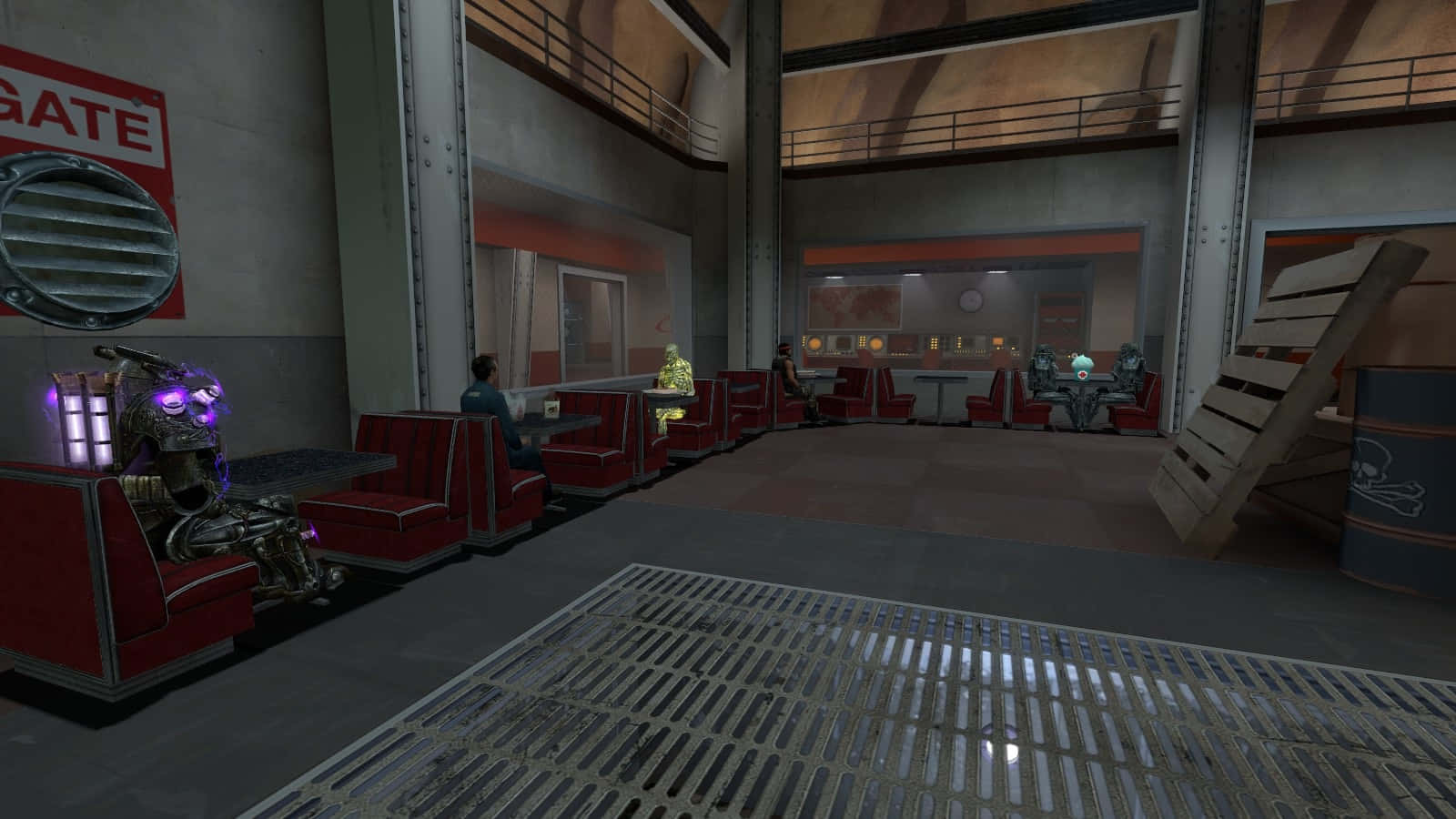 Vault 101, retro-futuristic diner, red booths, HD Desktop Wallpaper