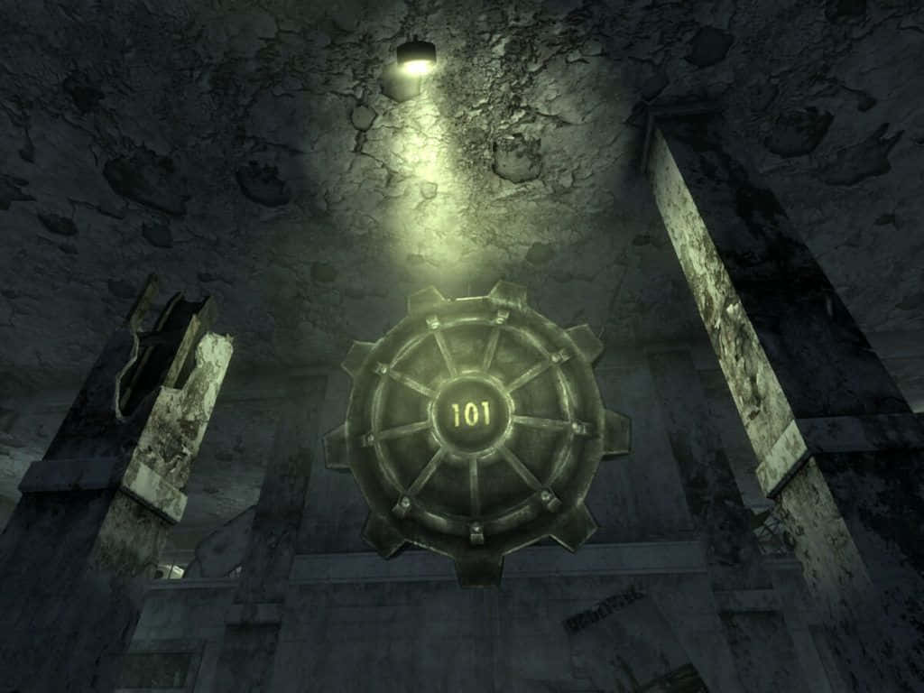 Vault 101, massive vault door, cracked ceiling, SD Desktop Wallpaper
