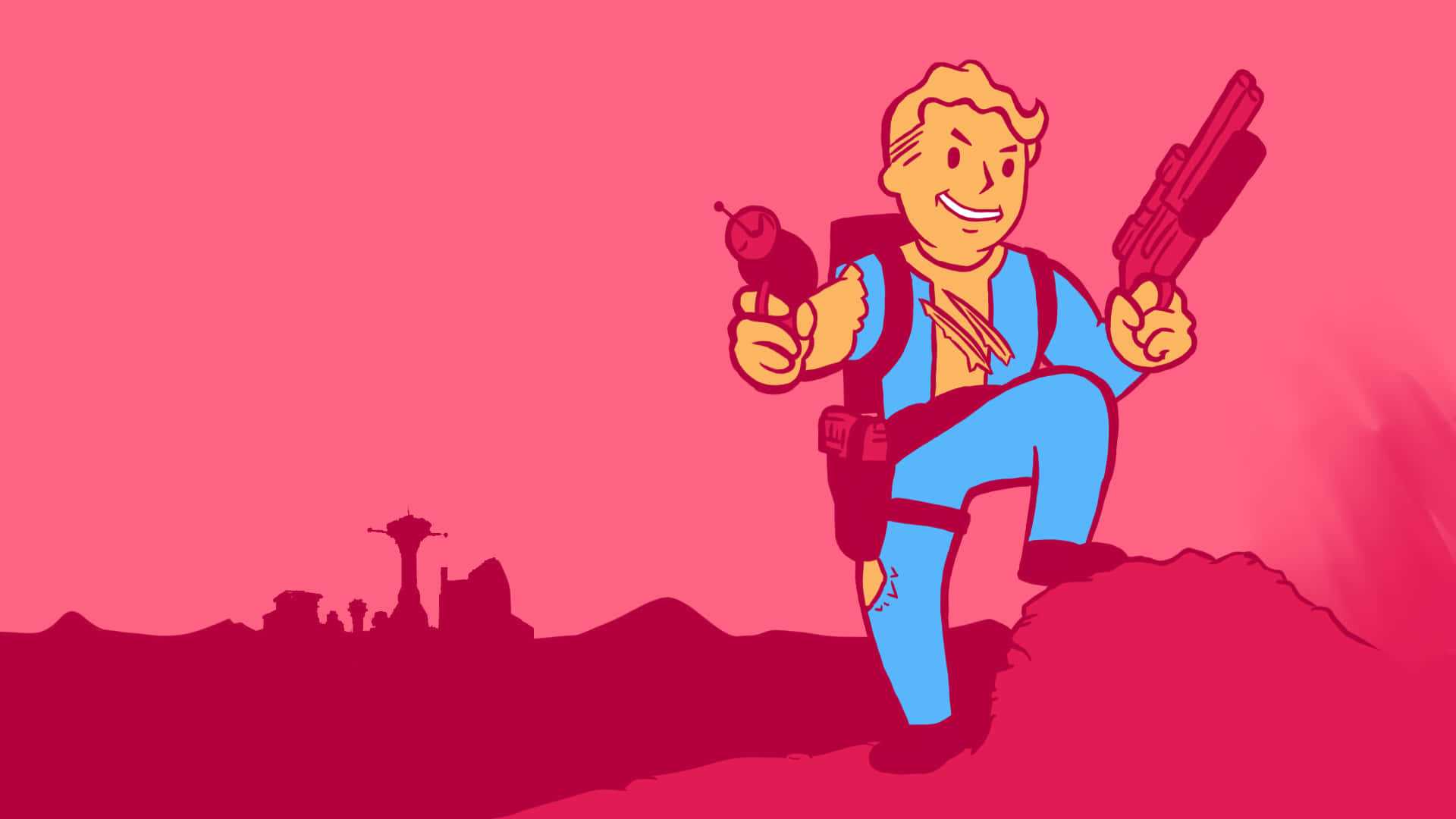 Vault Boy, blue jumpsuit, backpack, Full HD Desktop Wallpaper