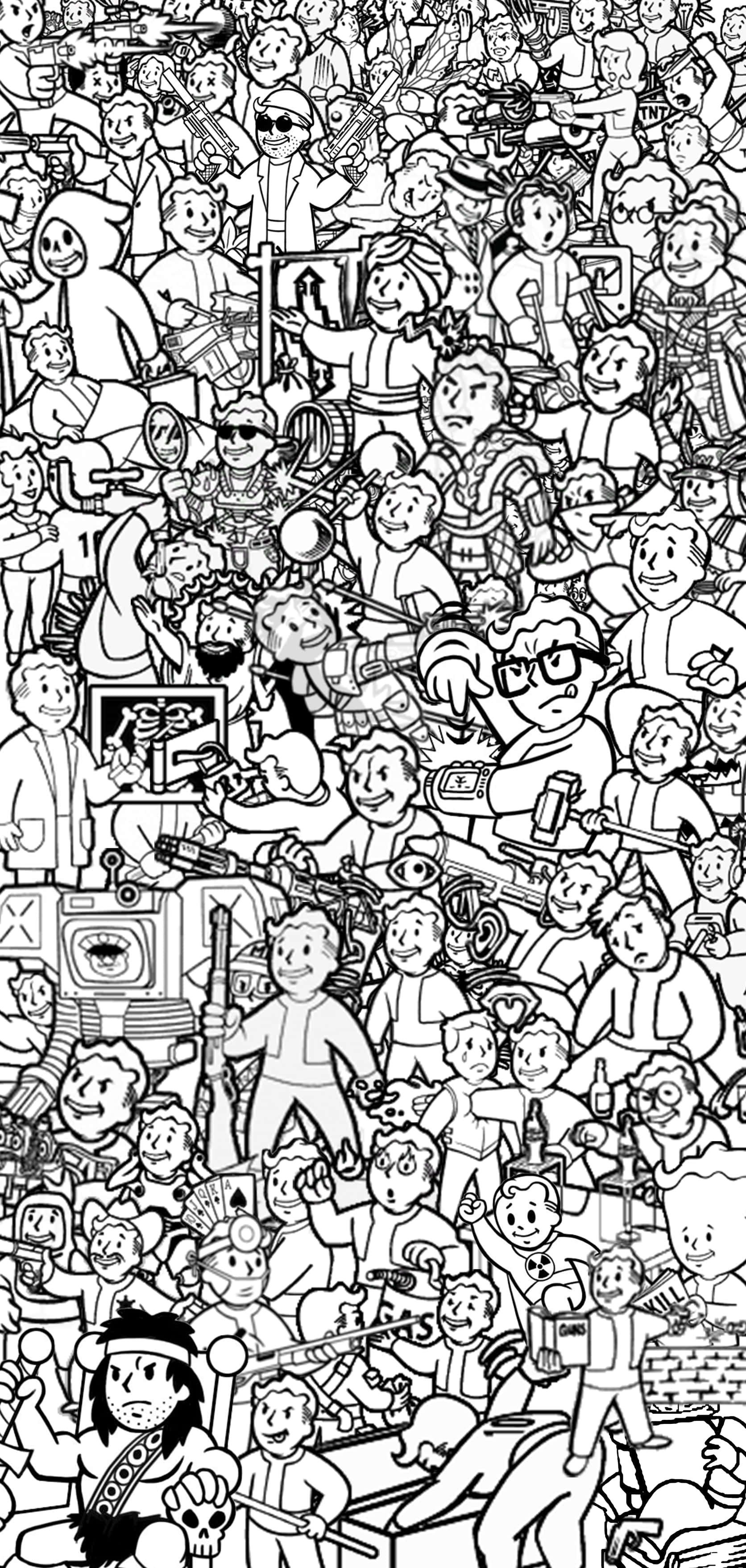 Vault Boy, black and white illustration, cartoon characters, 2K Phone Wallpaper