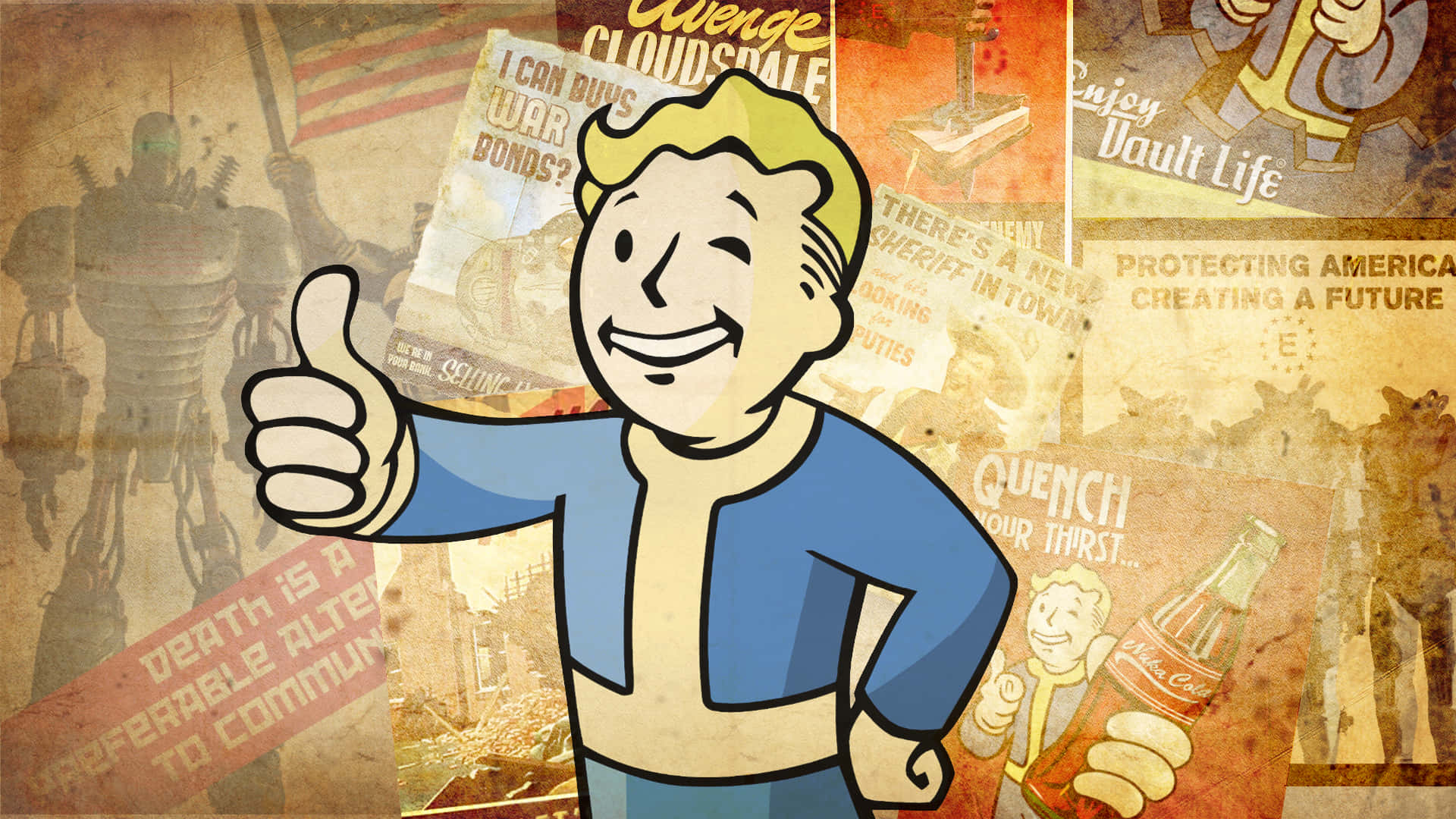 Vault Boy, retro Fallout posters, propaganda art, Full HD Desktop Wallpaper