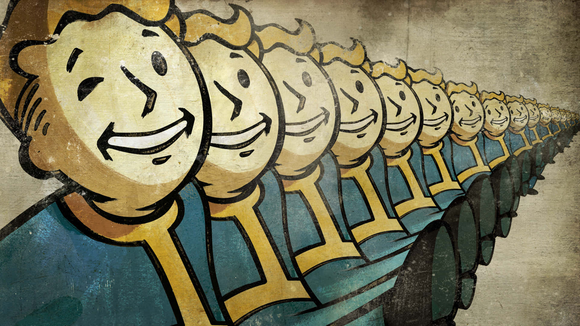 Vault Boy, blue jumpsuits, weathered textured background, Full HD Desktop Wallpaper