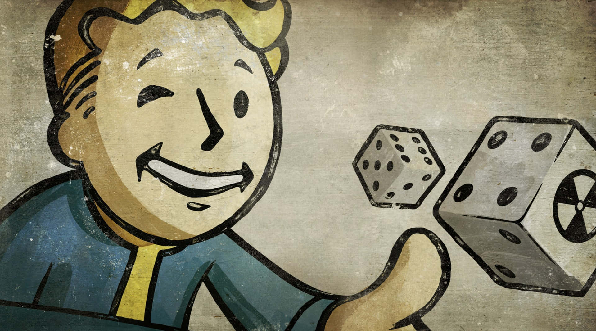 Vault Boy, radiation symbol, weathered wall, Full HD Desktop Wallpaper
