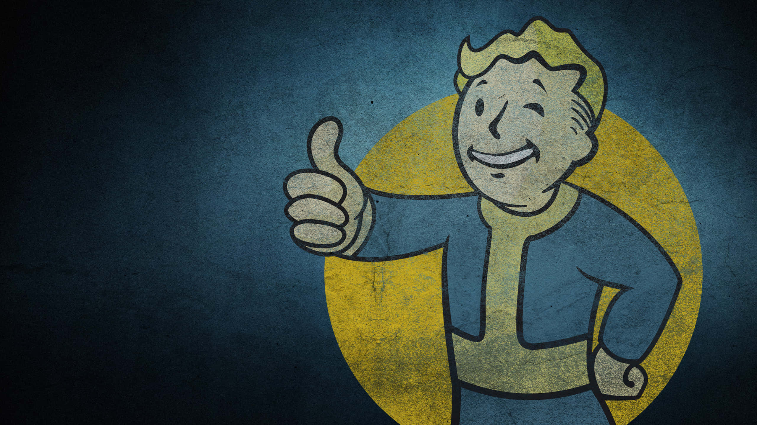 Vault Boy, thumbs up, textured blue background, 2K Desktop Wallpaper