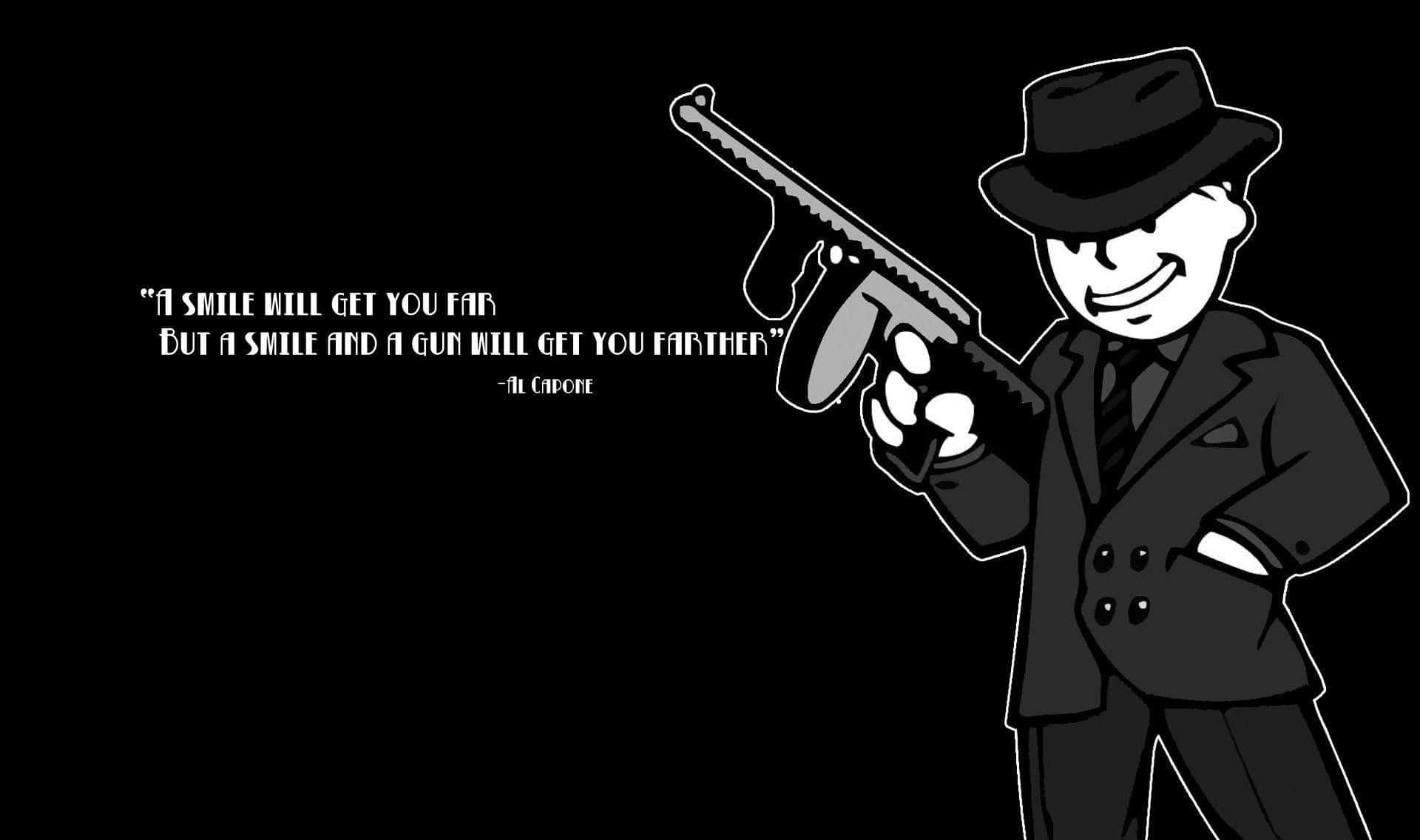 Vault Boy, cartoon gangster, suit and fedora, Full HD Desktop Wallpaper