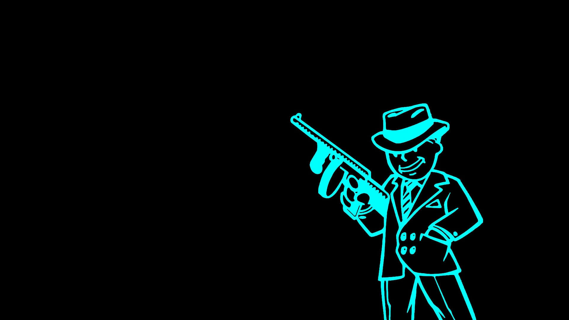 Vault Boy, glowing cyan, fedora, Full HD Desktop Wallpaper
