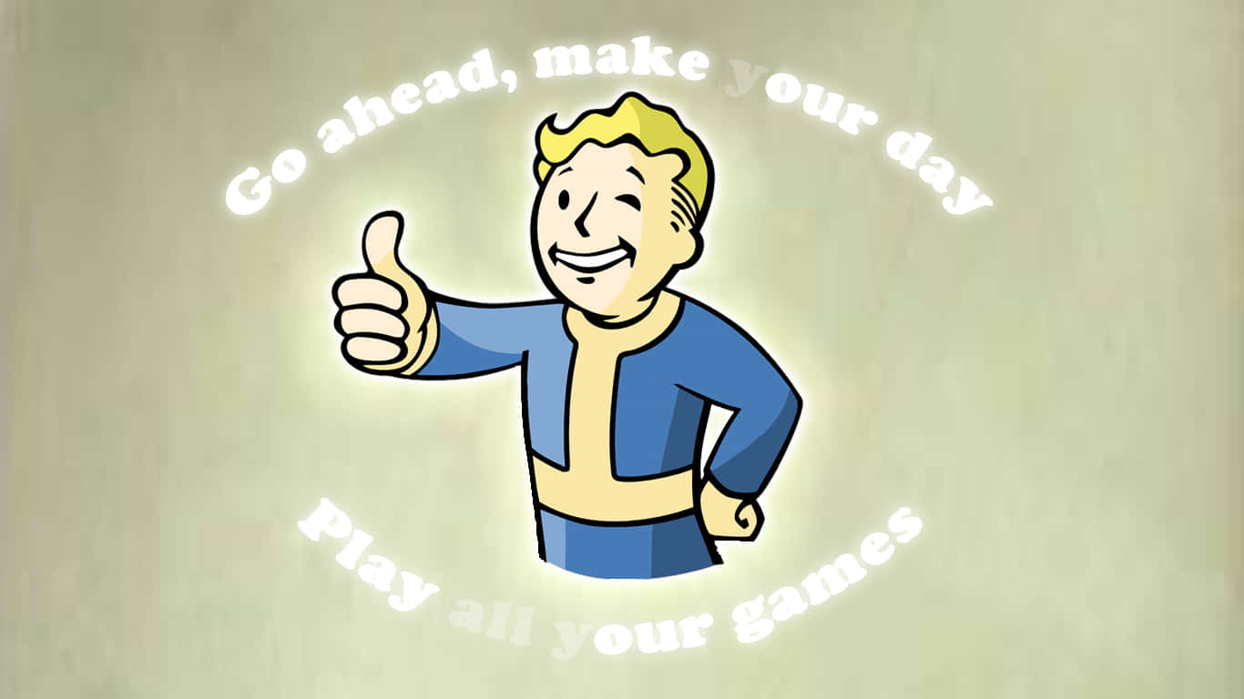 Vault Boy, blue and yellow jumpsuit, beige background, HD Desktop Wallpaper