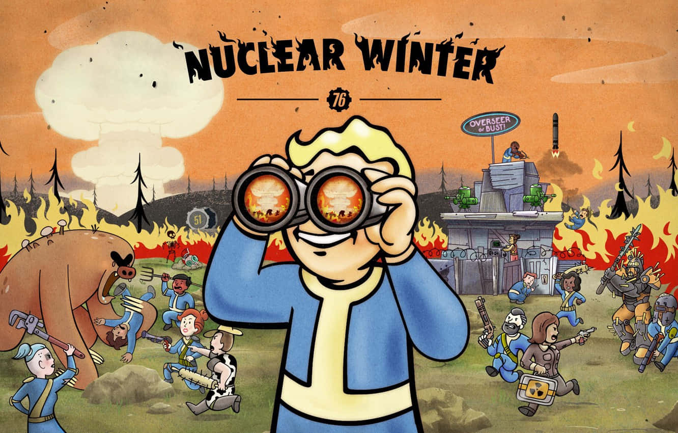 Vault Boy, blue jumpsuit, nuclear explosions, HD Desktop Wallpaper