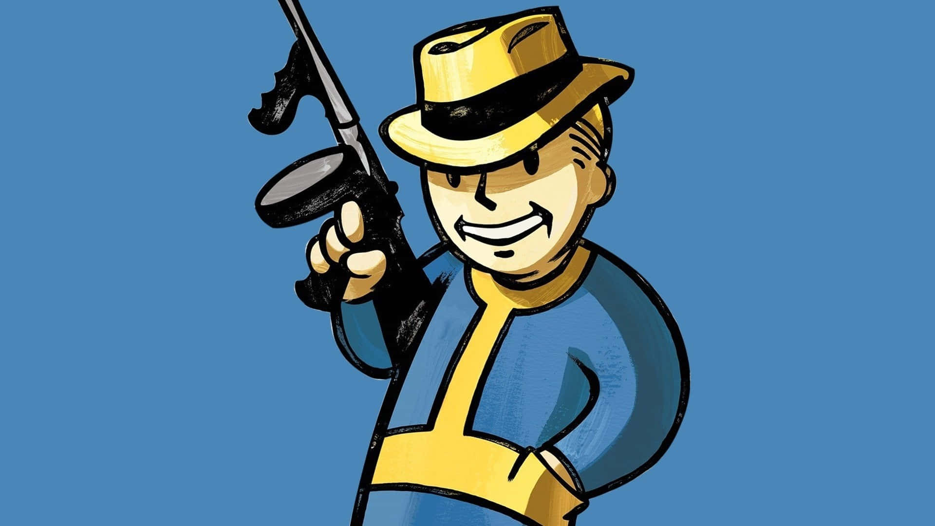Vault Boy, yellow hat, blue jumpsuit, Full HD Desktop Wallpaper