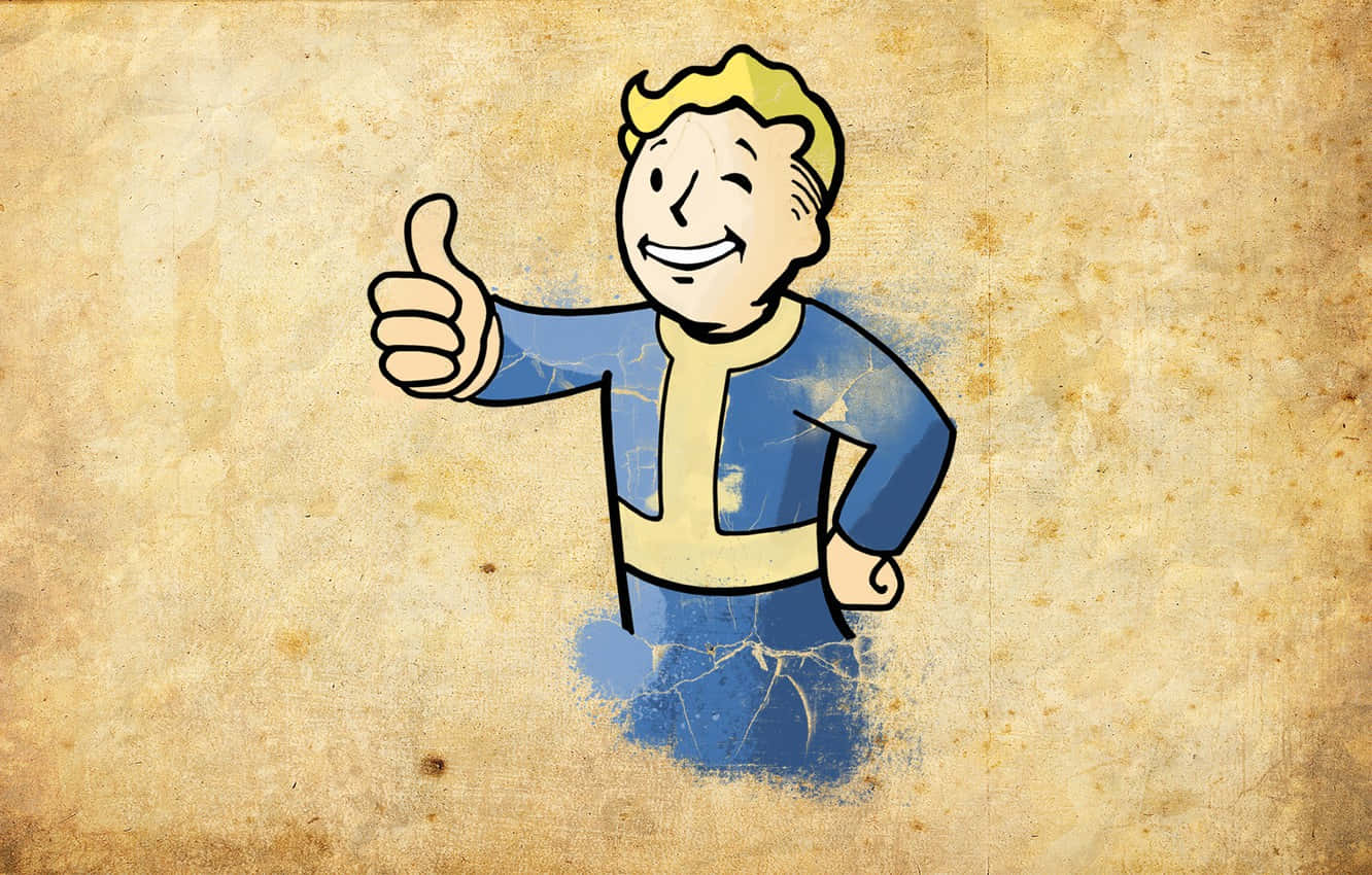 Vault Boy, blue jumpsuit, weathered beige background, HD Desktop Wallpaper
