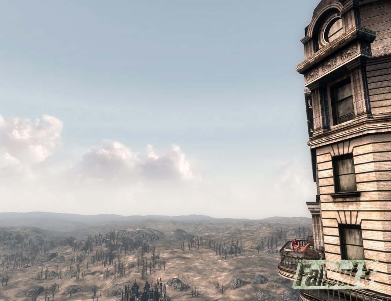 Vault-tec, Victorian building, barren wasteland, SD Desktop Wallpaper