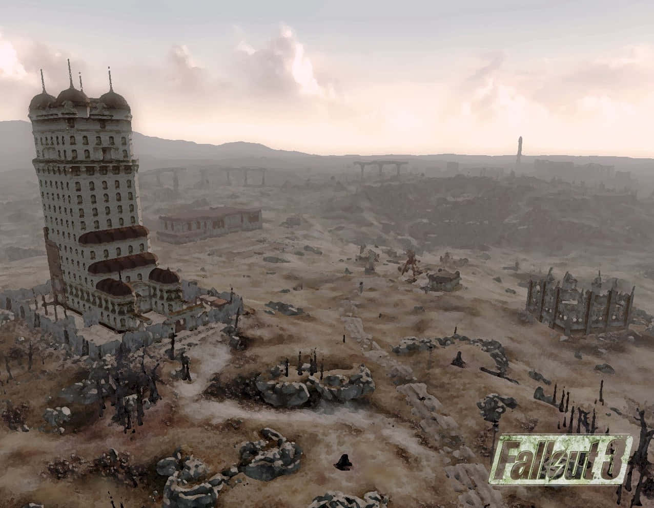Vault-Tec, domed tower, post-apocalyptic wasteland, SD Desktop Wallpaper