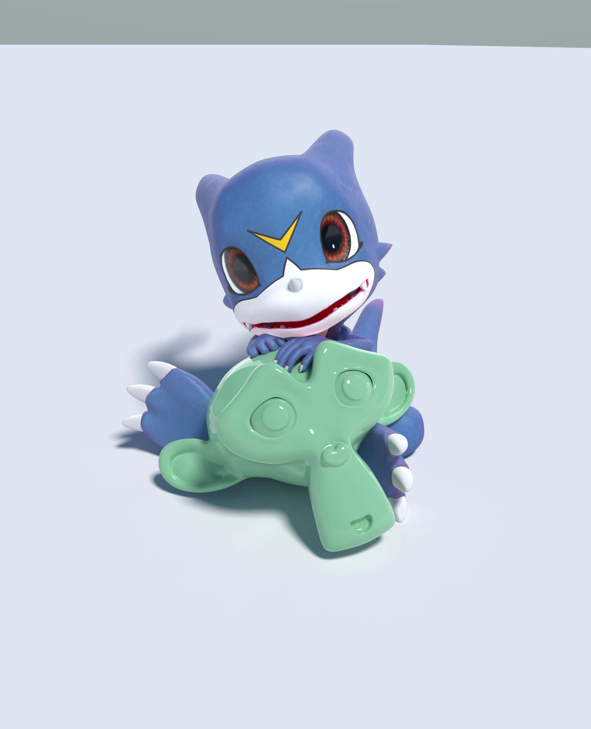 Veemon, blue 3d-rendered cartoon dinosaur, red eyes, Full HD Phone Wallpaper