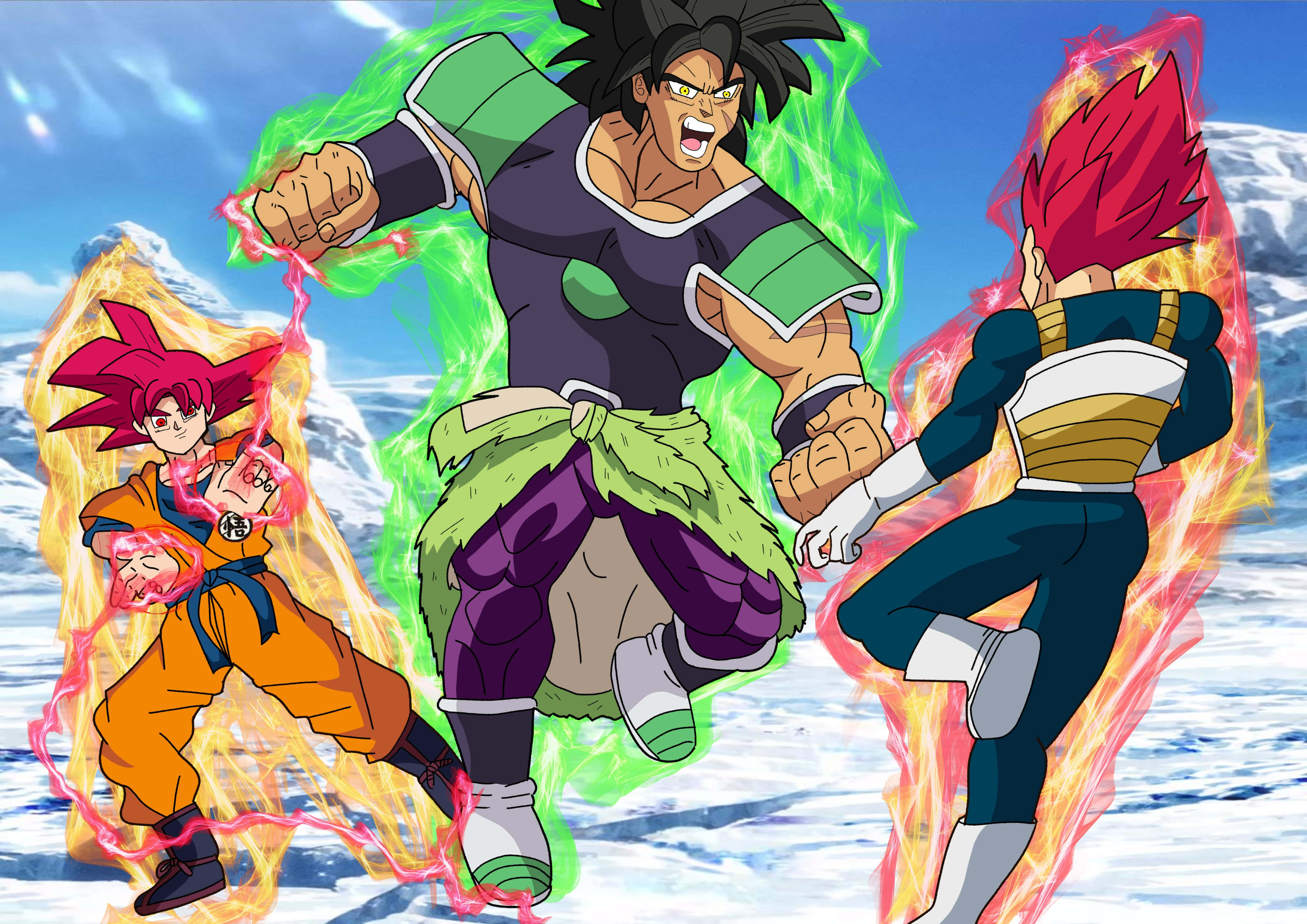 Vegeta, Broly, snowy mountain, 4K Desktop Wallpaper