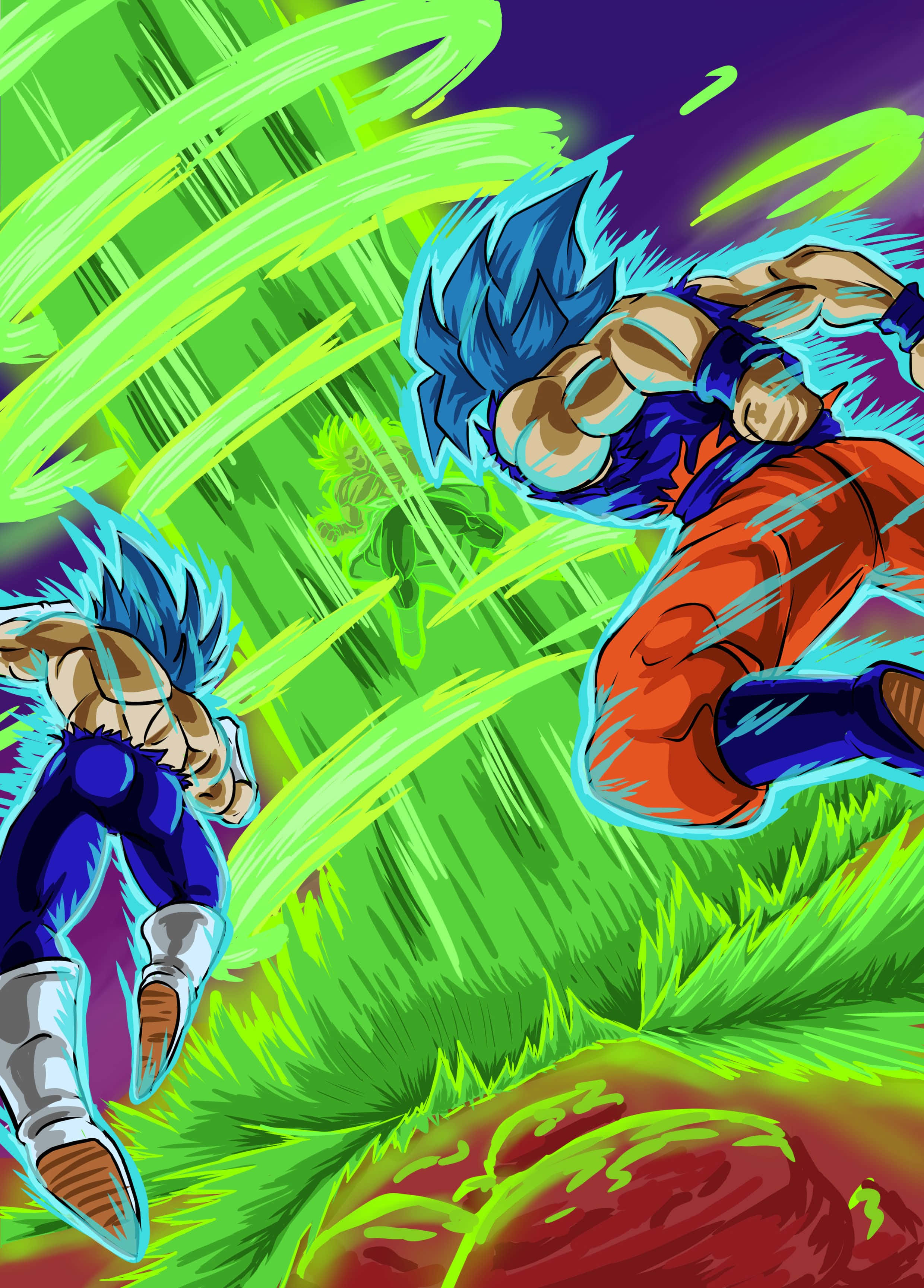 Vegeta, Broly, blue-haired Saiyan warriors, 2K Phone Wallpaper