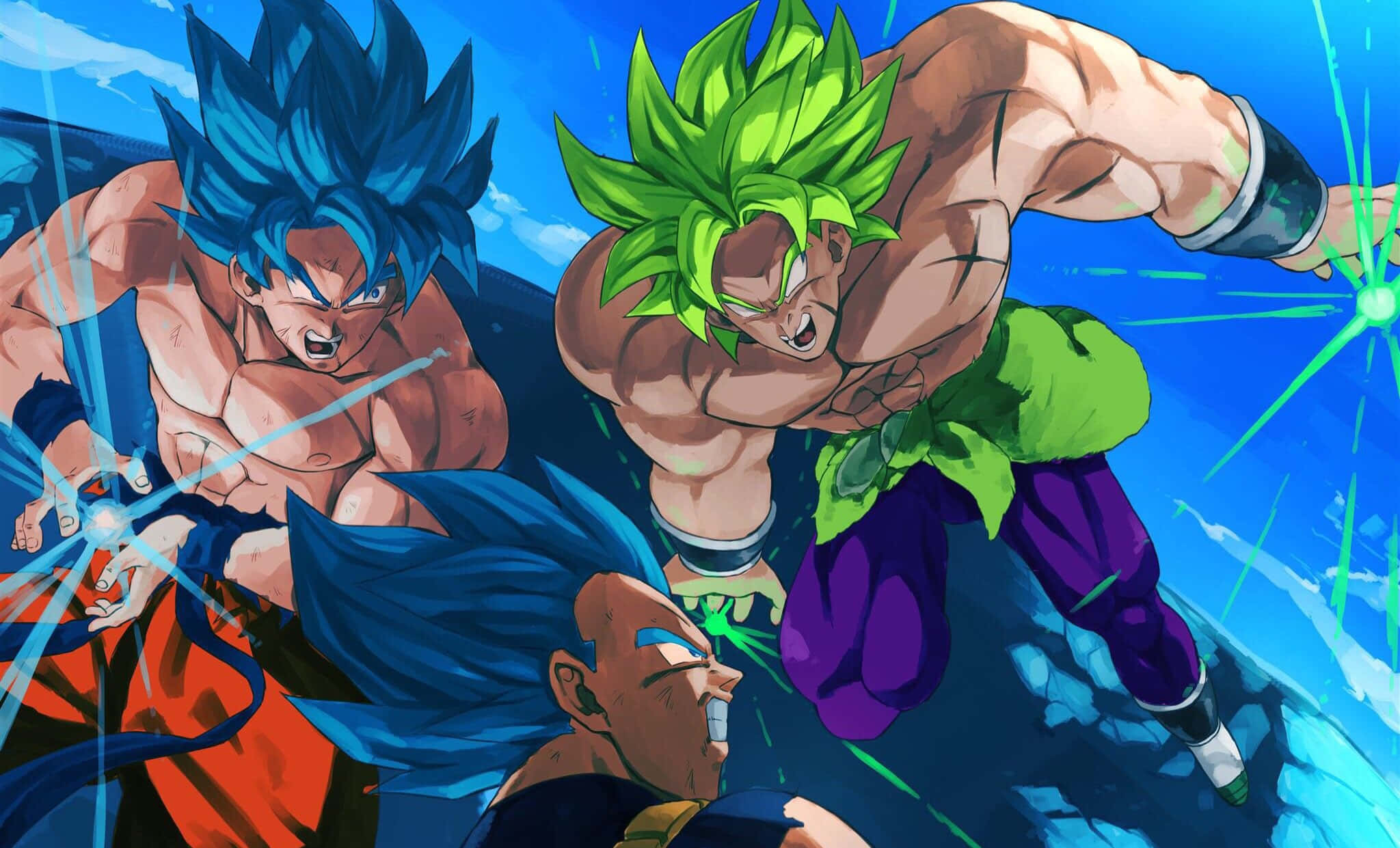 Vegeta, Broly, spiky blue and green hair, Full HD Desktop Wallpaper