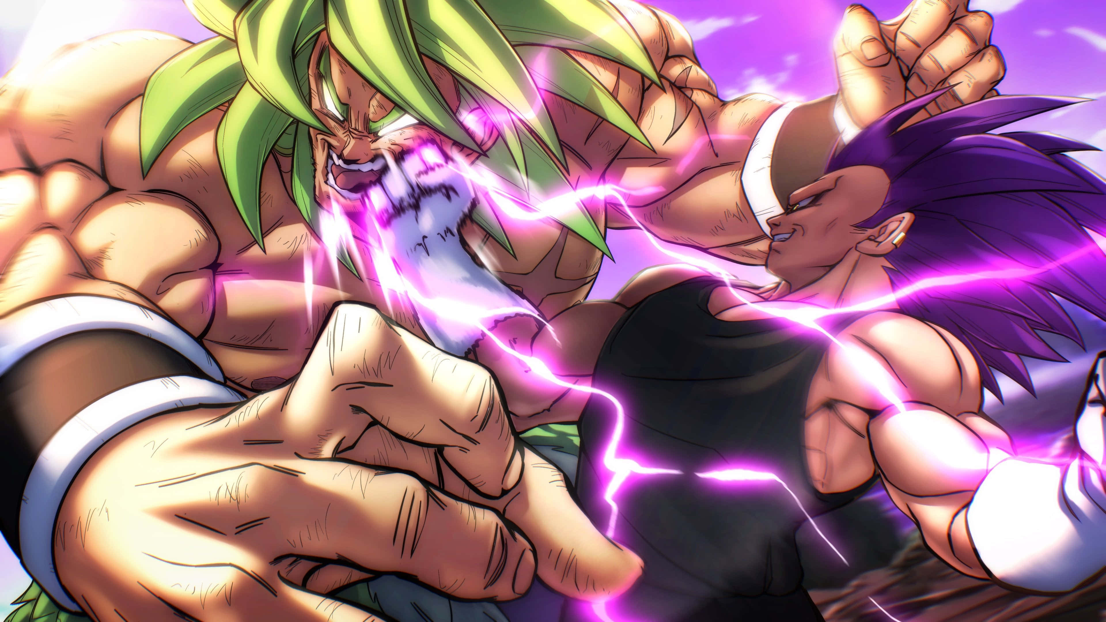 Vegeta, Broly, glowing purple energy, 4K Desktop Wallpaper