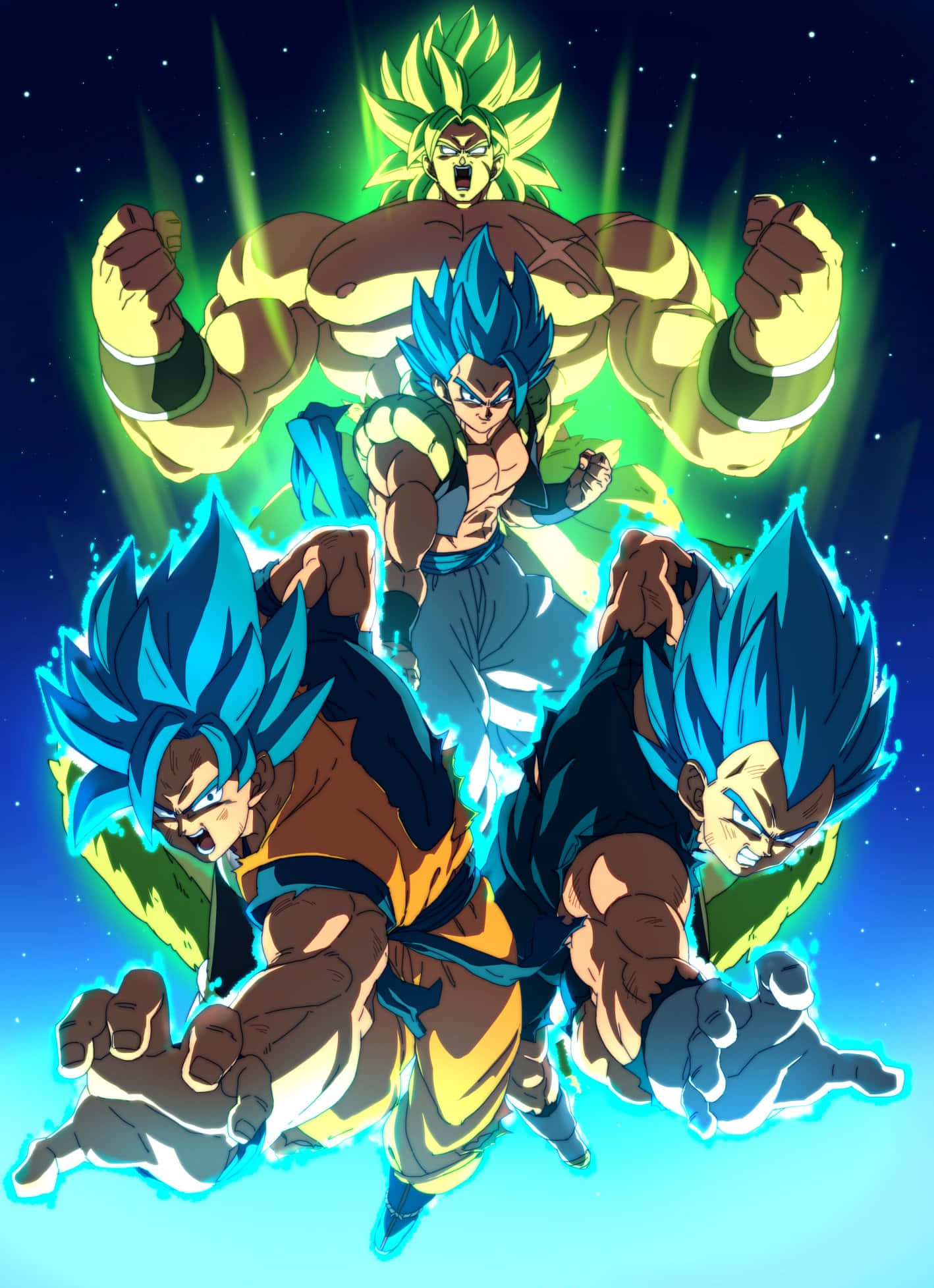 Vegeta, Broly, glowing blue and green hair, Full HD Phone Wallpaper