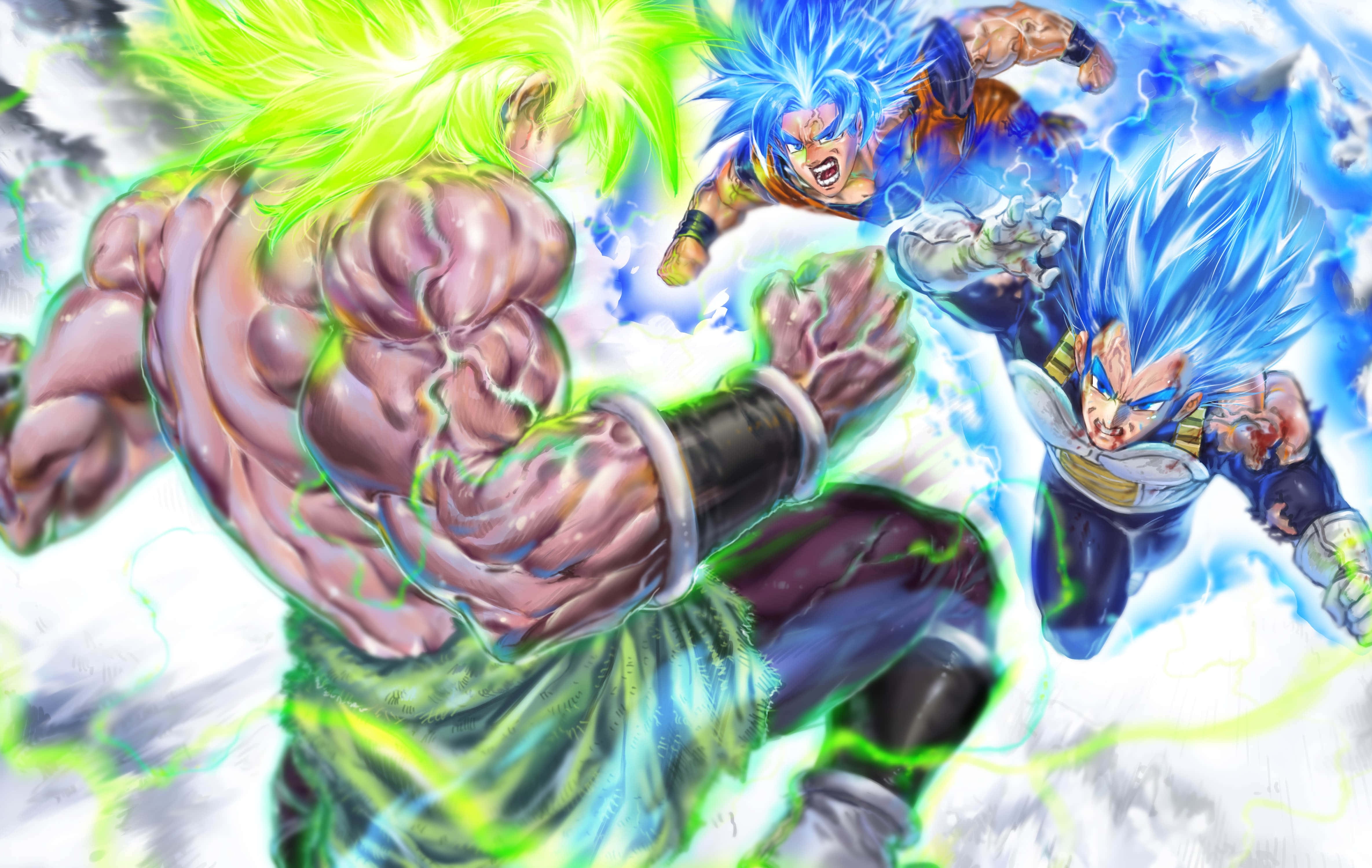 Vegeta, Broly, glowing hair, 4K Desktop Wallpaper