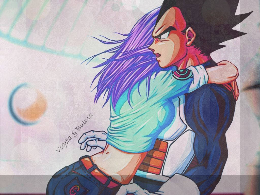 Vegeta, Bulma, anime-style illustration, SD Desktop Wallpaper