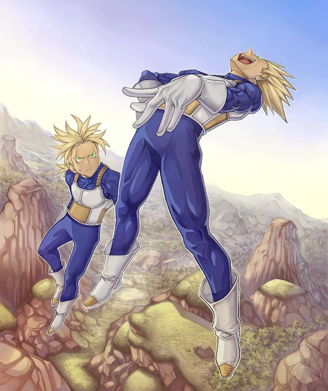 Vegeta, Trunks, blue and white suits, HD Phone Wallpaper