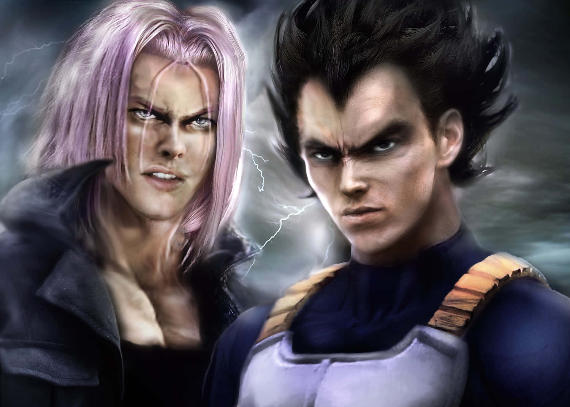 Vegeta, Trunks, stormy backdrop, Full HD Desktop Wallpaper
