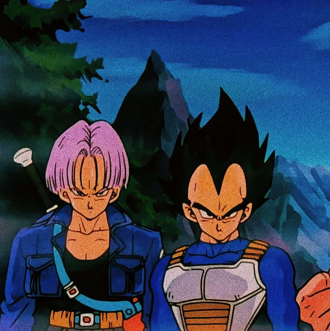 Vegeta, Trunks, dark mountainous backdrop, SD Phone Wallpaper