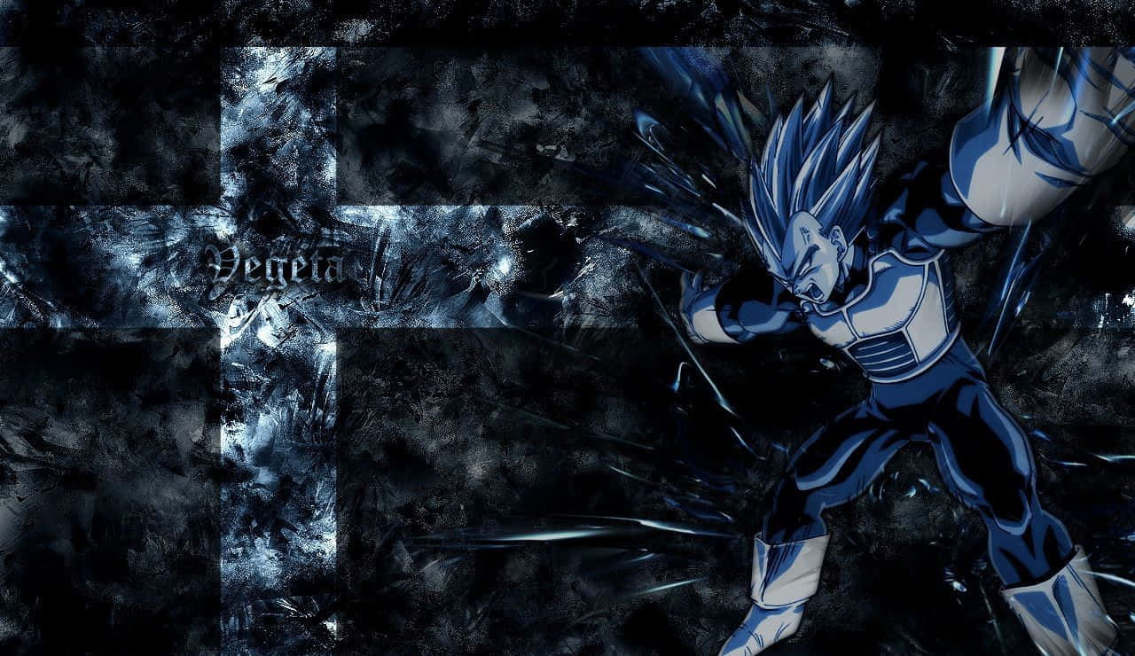 Vegeta, blue-haired anime warrior, dynamic fighting pose, HD Desktop Wallpaper