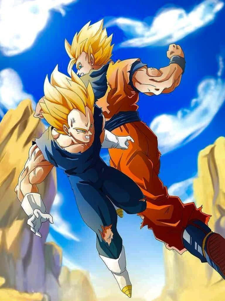 Vegeta, spiky-haired Saiyan warriors, bright blue sky, SD Phone Wallpaper