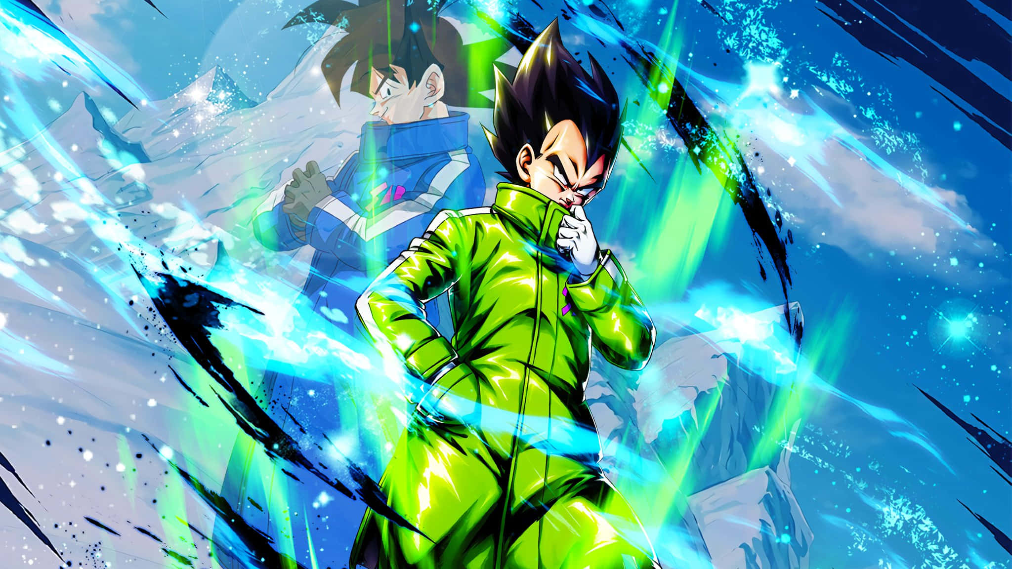 Vegeta, drip meme, green and blue battle suits, Full HD Desktop Wallpaper