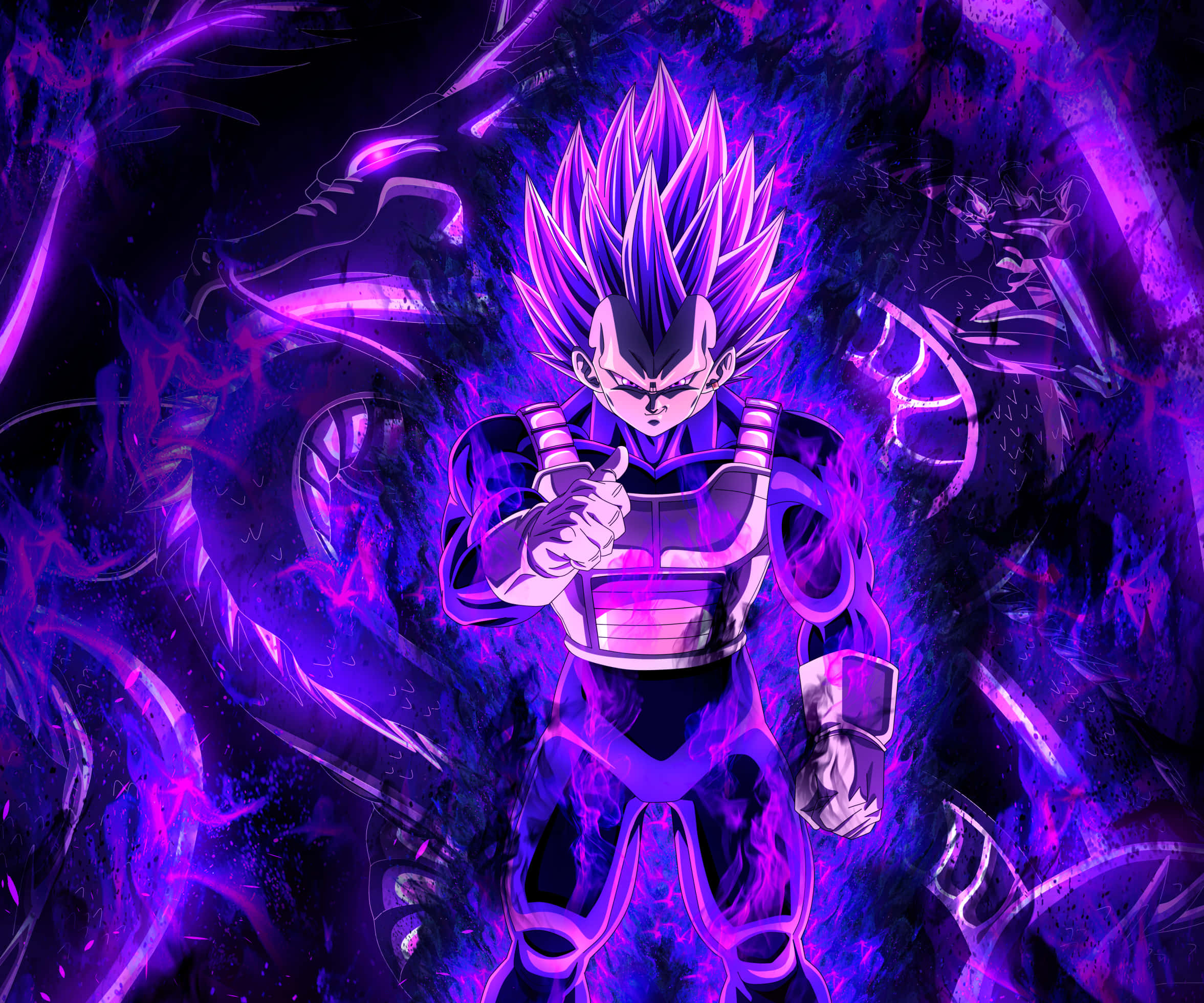 Cool Vegeta, spiky purple hair, glowing aura, Full HD Desktop Wallpaper