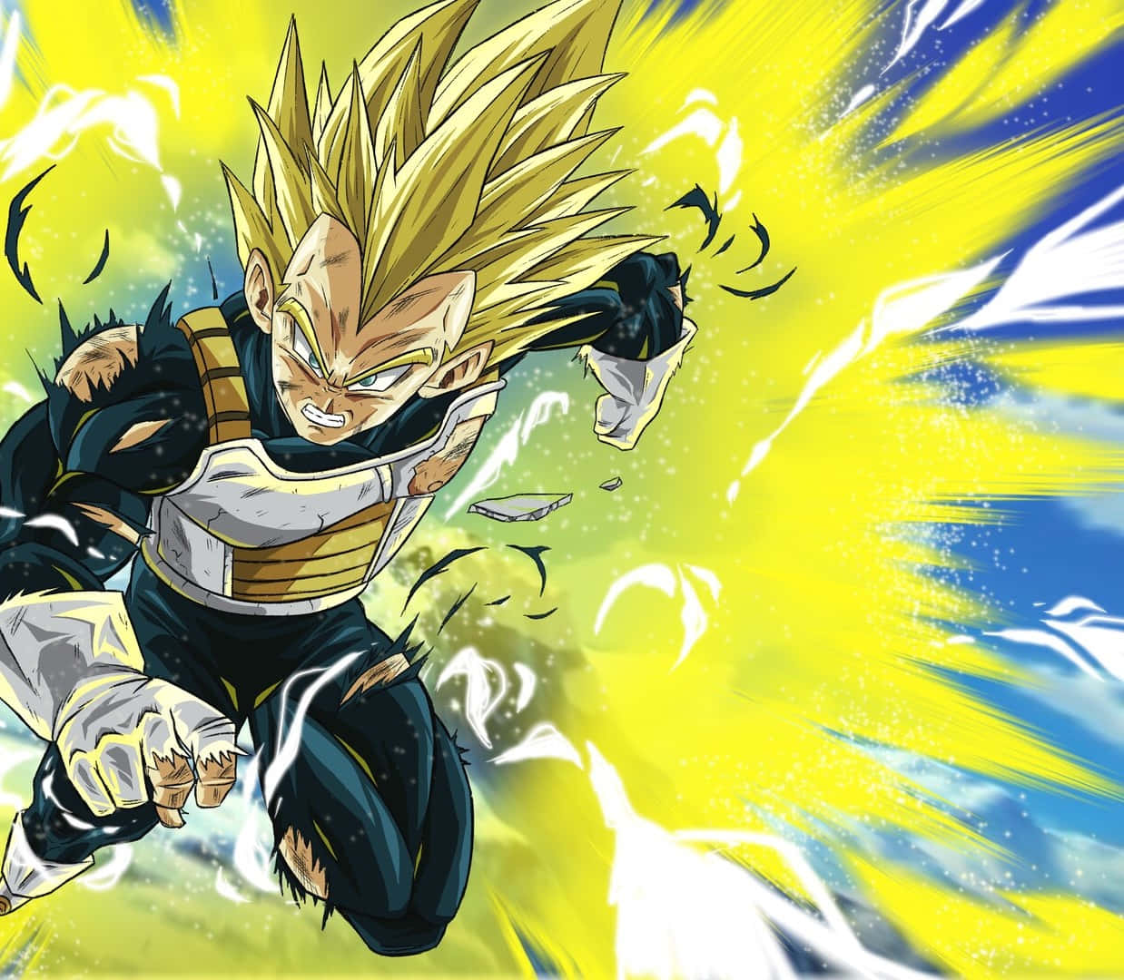 Vegeta Super Saiyan 2, spiky-haired anime warrior, black and white armor, SD Desktop Wallpaper