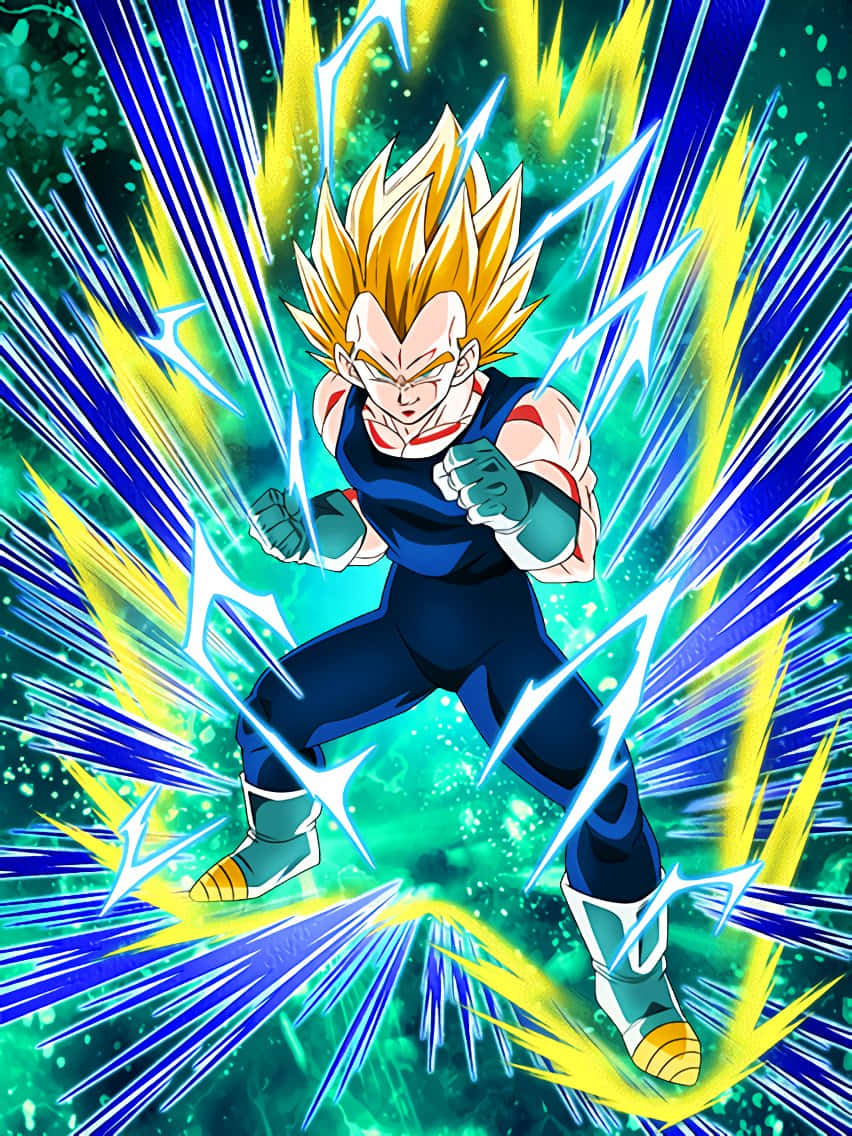 Vegeta Super Saiyan 2, yellow and blue energy beams, battle stance, SD Phone Wallpaper