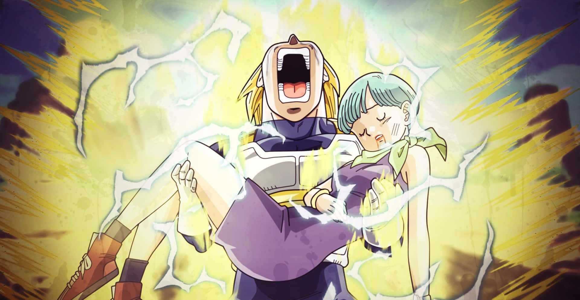Vegeta Super Saiyan 2, blonde hair, teal-haired girl, Full HD Desktop Wallpaper