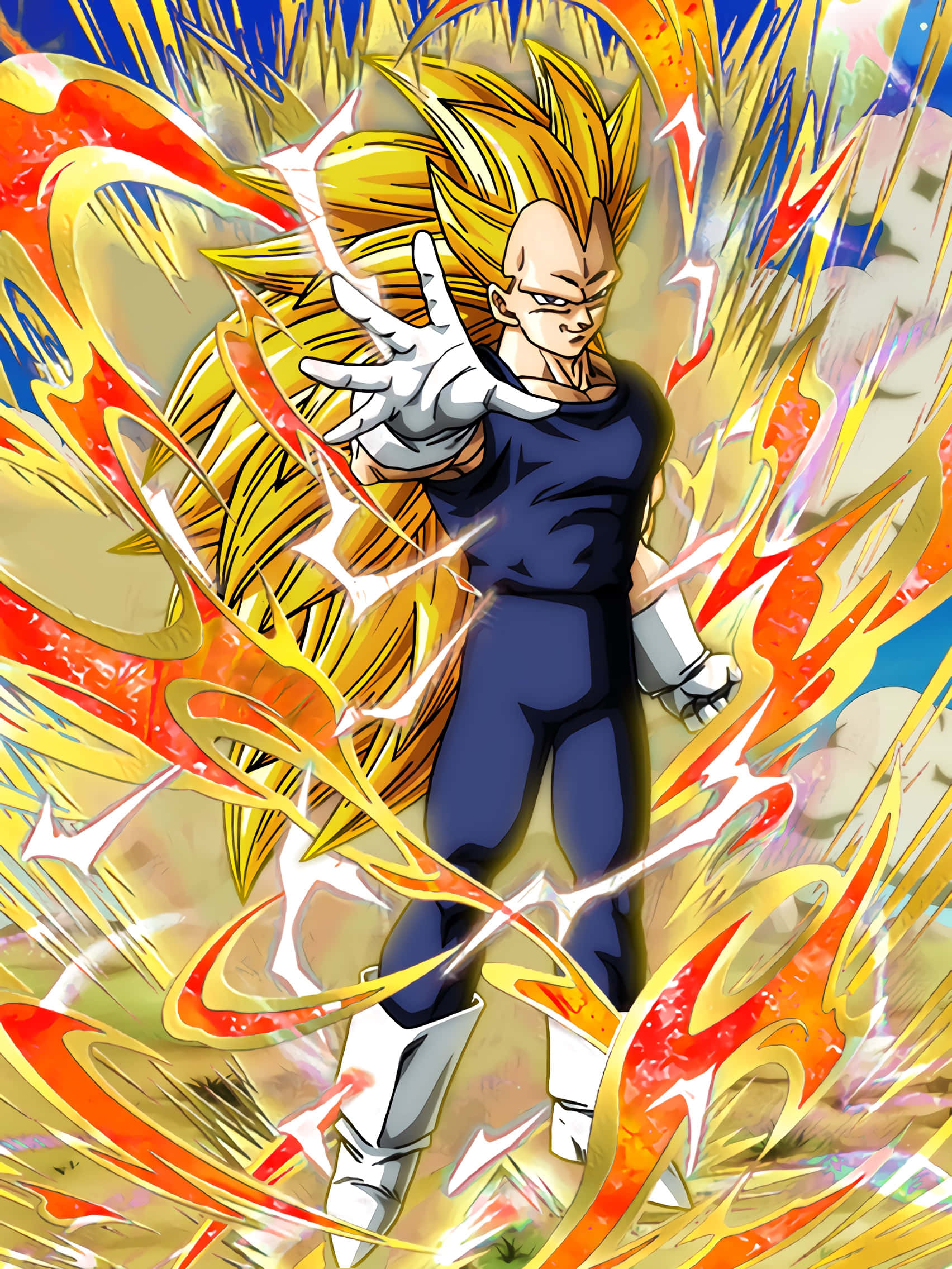 Vegeta Super Saiyan 3, spiky golden hair, blue suit, Full HD Phone Wallpaper