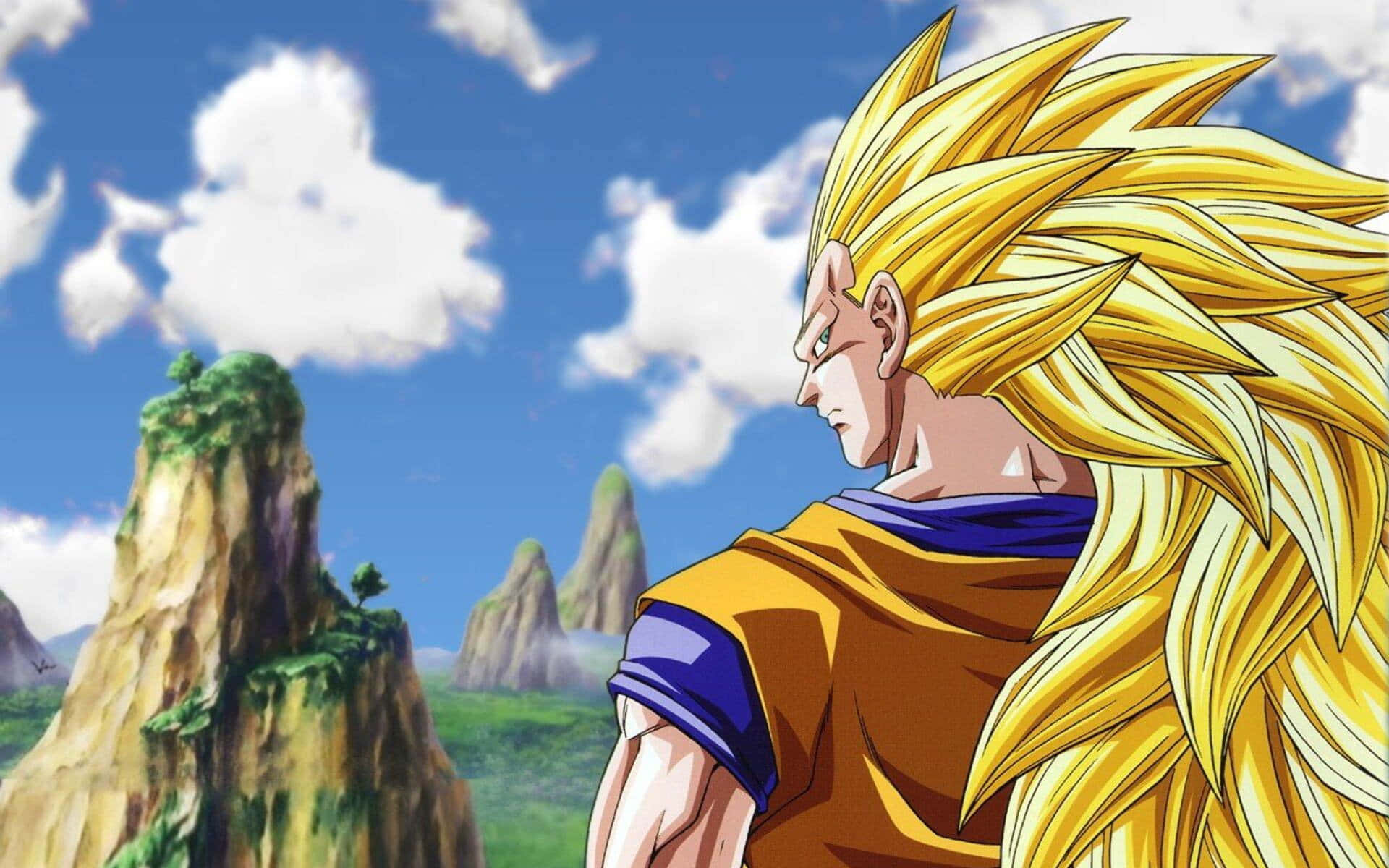 Vegeta Super Saiyan 3, spiky golden hair, bright blue sky, Full HD Desktop Wallpaper