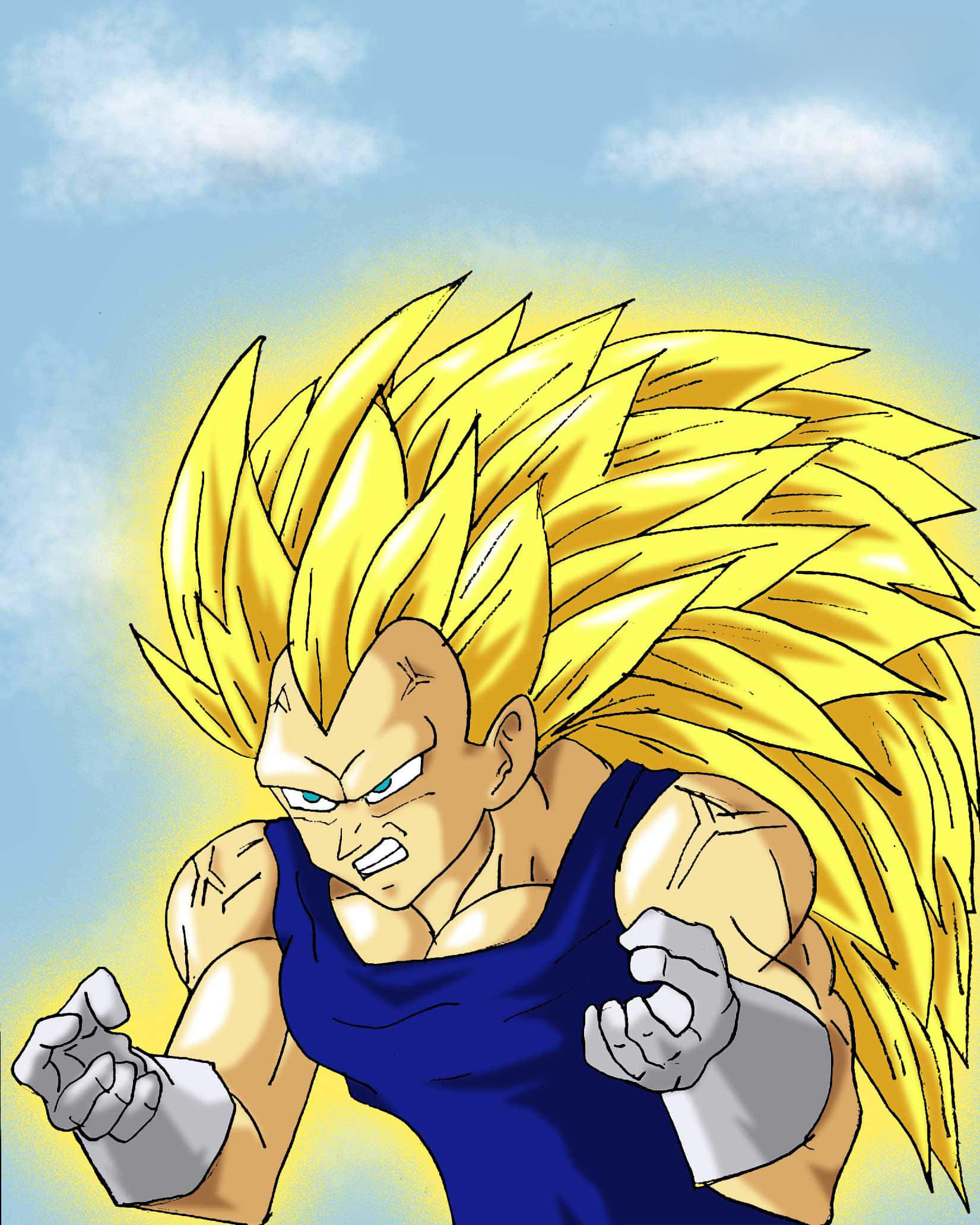 Vegeta Super Saiyan 3, spiky golden hair, glowing aura, Full HD Phone Wallpaper